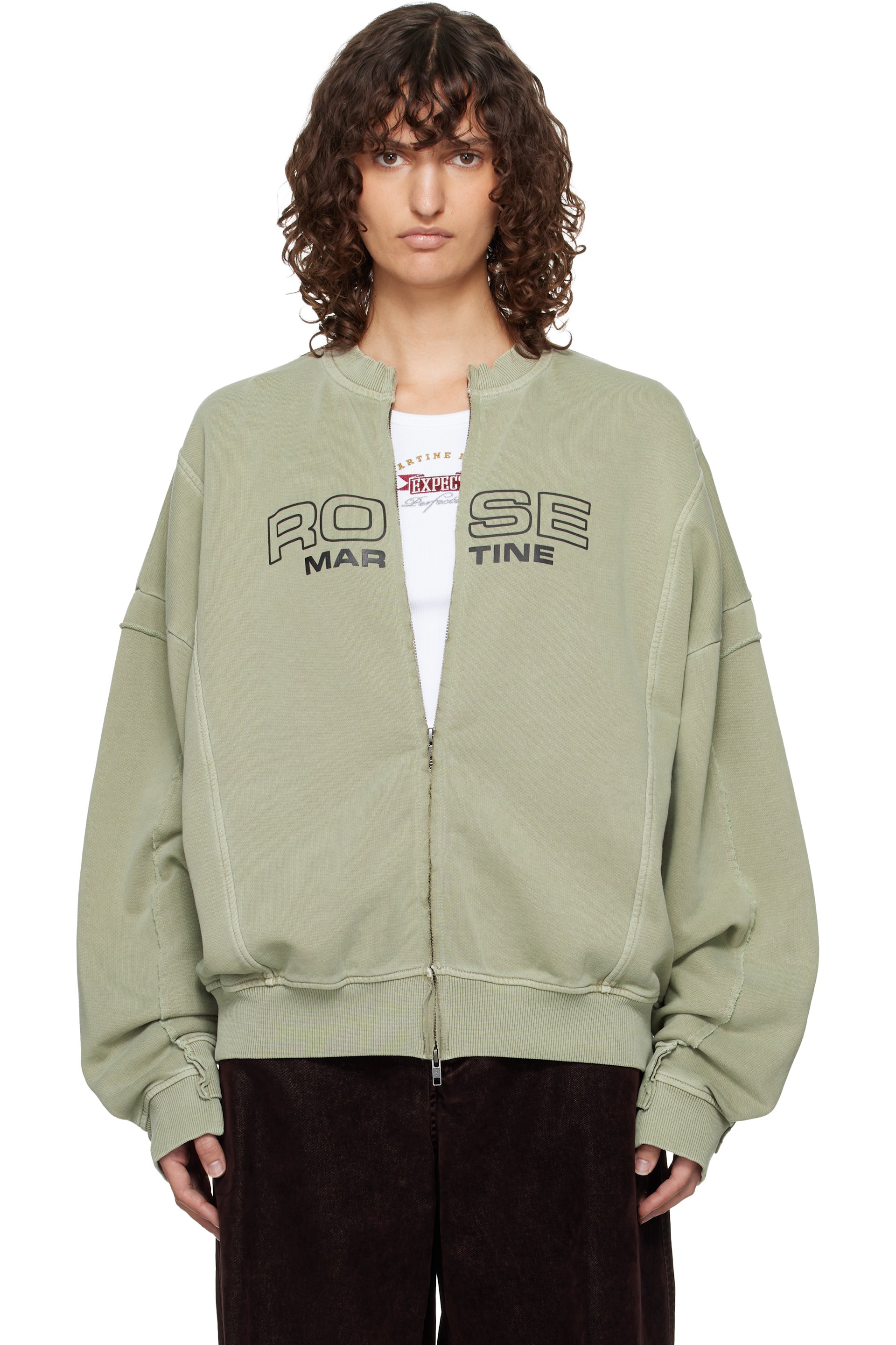 Martine Rose - Pull molletonné vert à glissière et à col ras du cou