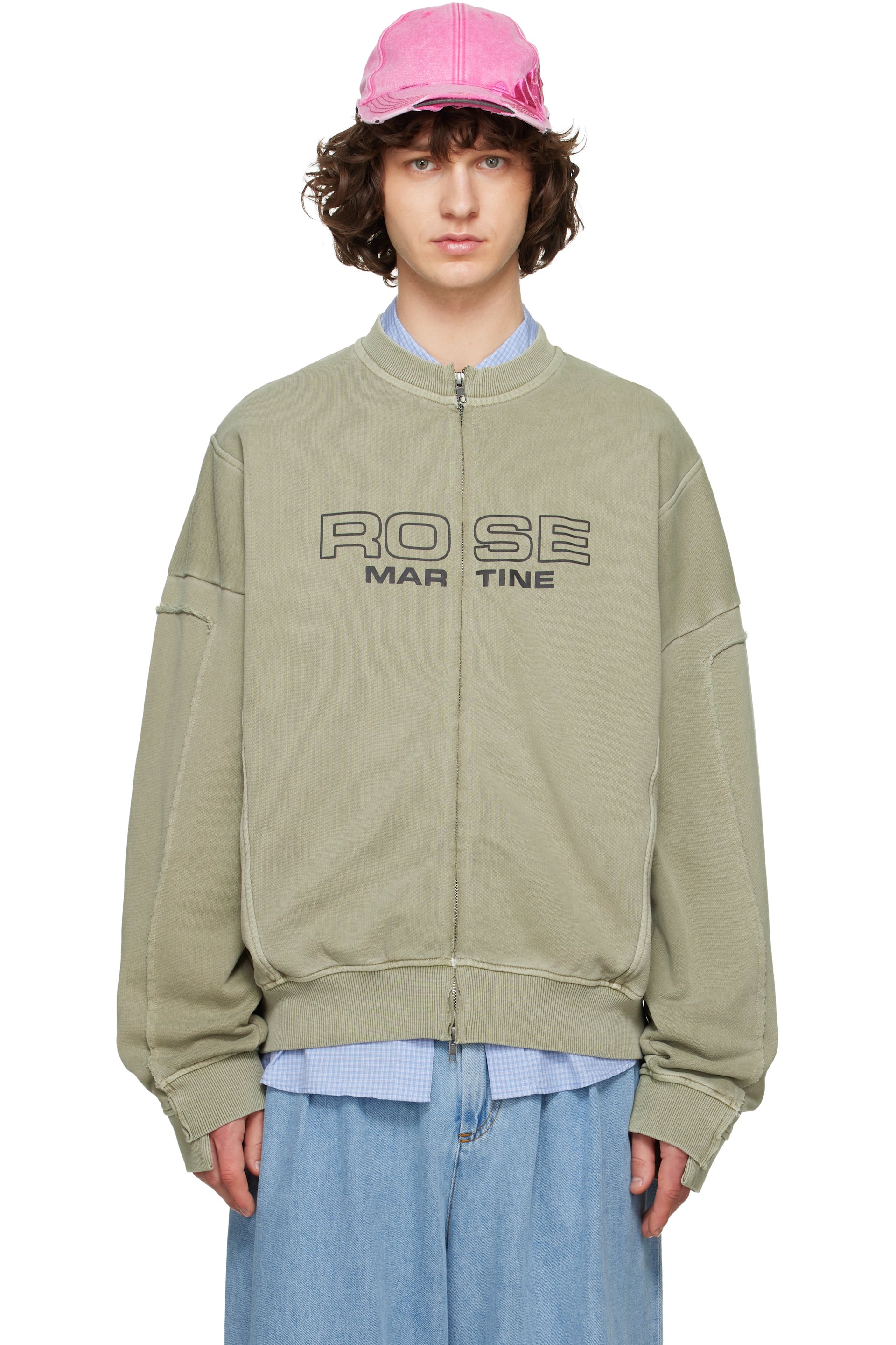 Martine Rose - Green Zip Up Crew Sweatshirt