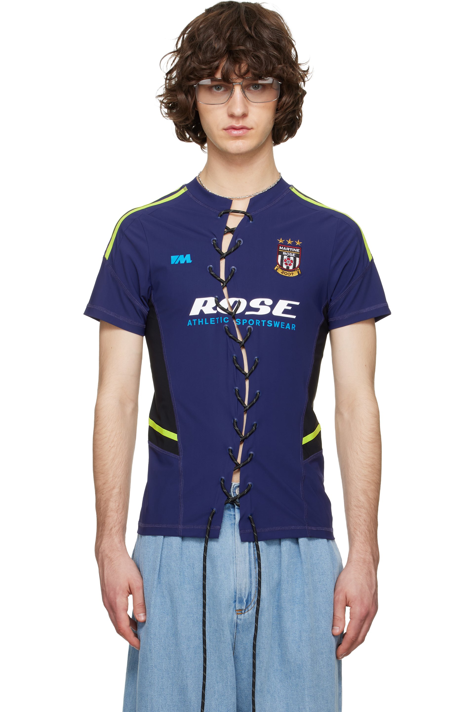 Martine Rose - Navy Lace-Up T-shirt