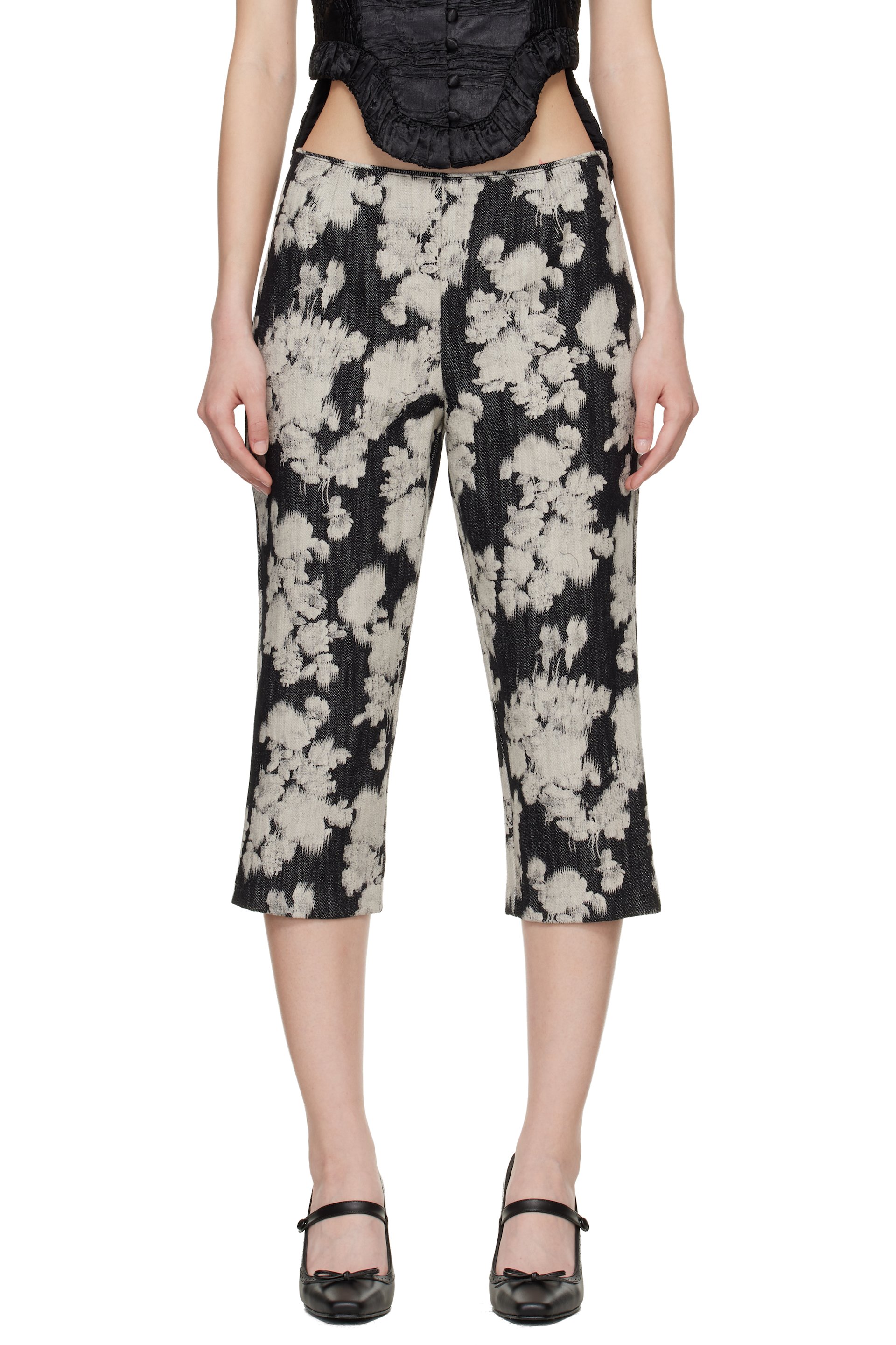 Anna Sui - Capri noir et rose à motif fleuri