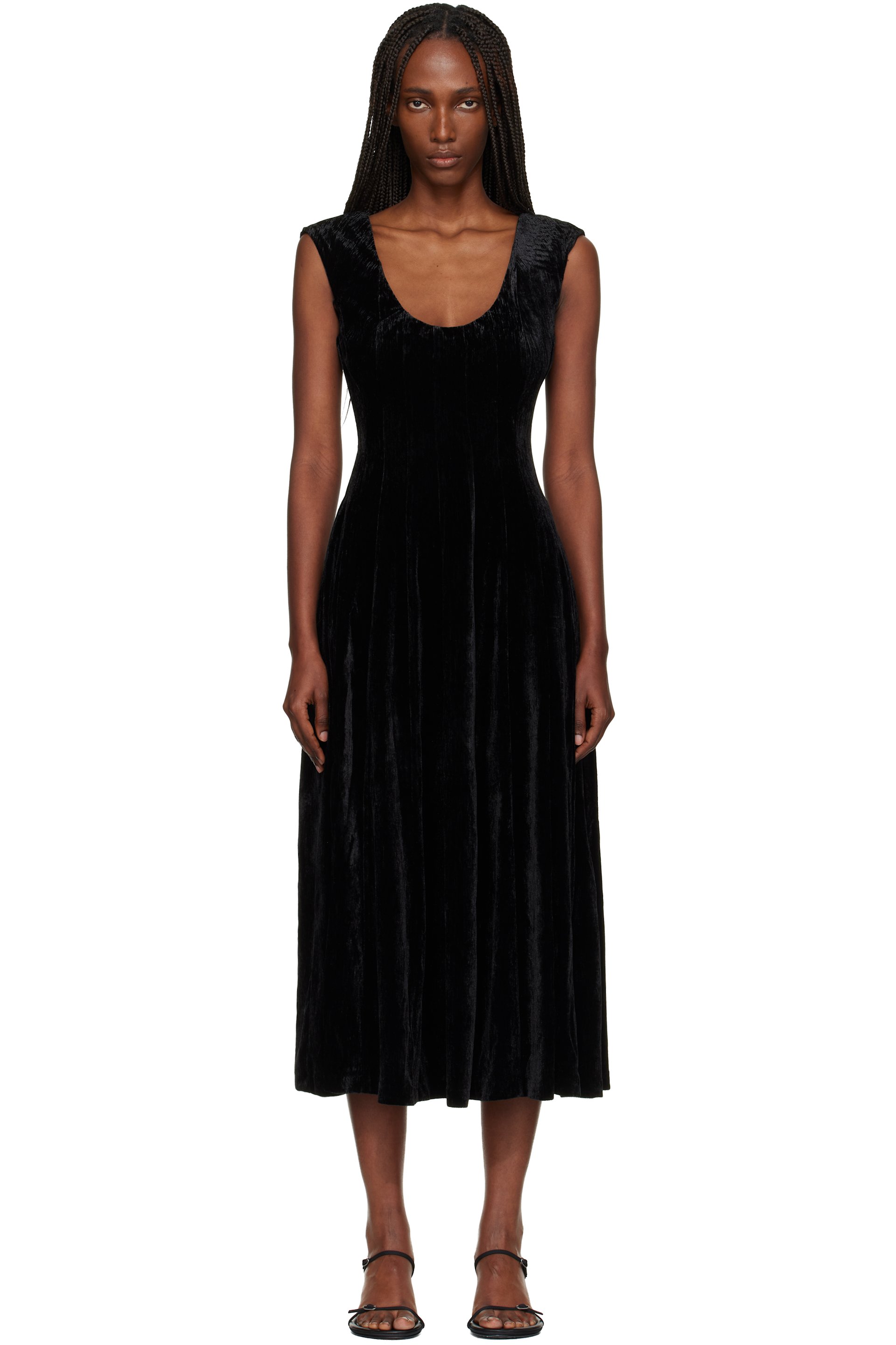 GUIZIO - Robe midi Leila noire en velours