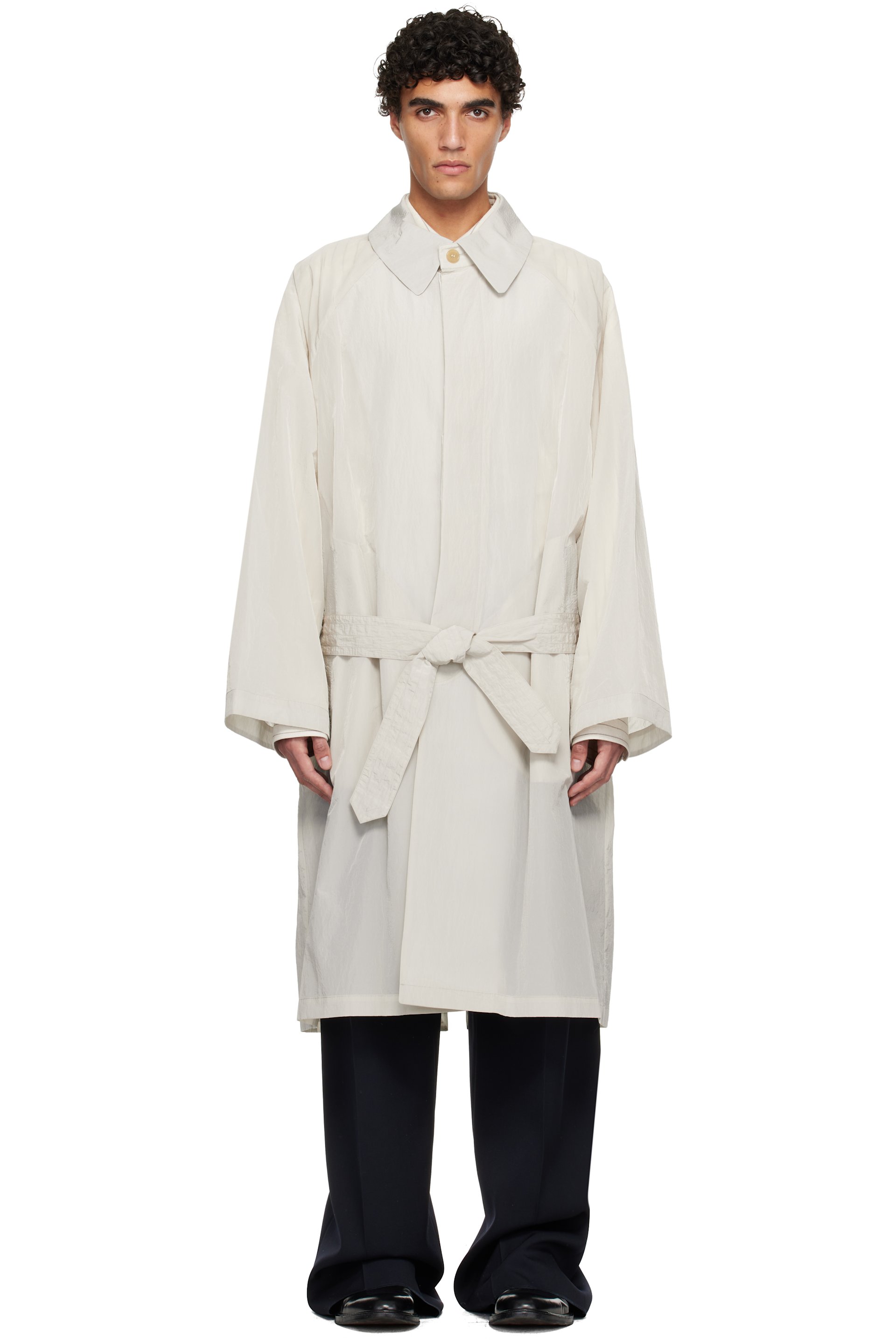 Hed Mayner - Trench blanc cassé en taffetas froissé