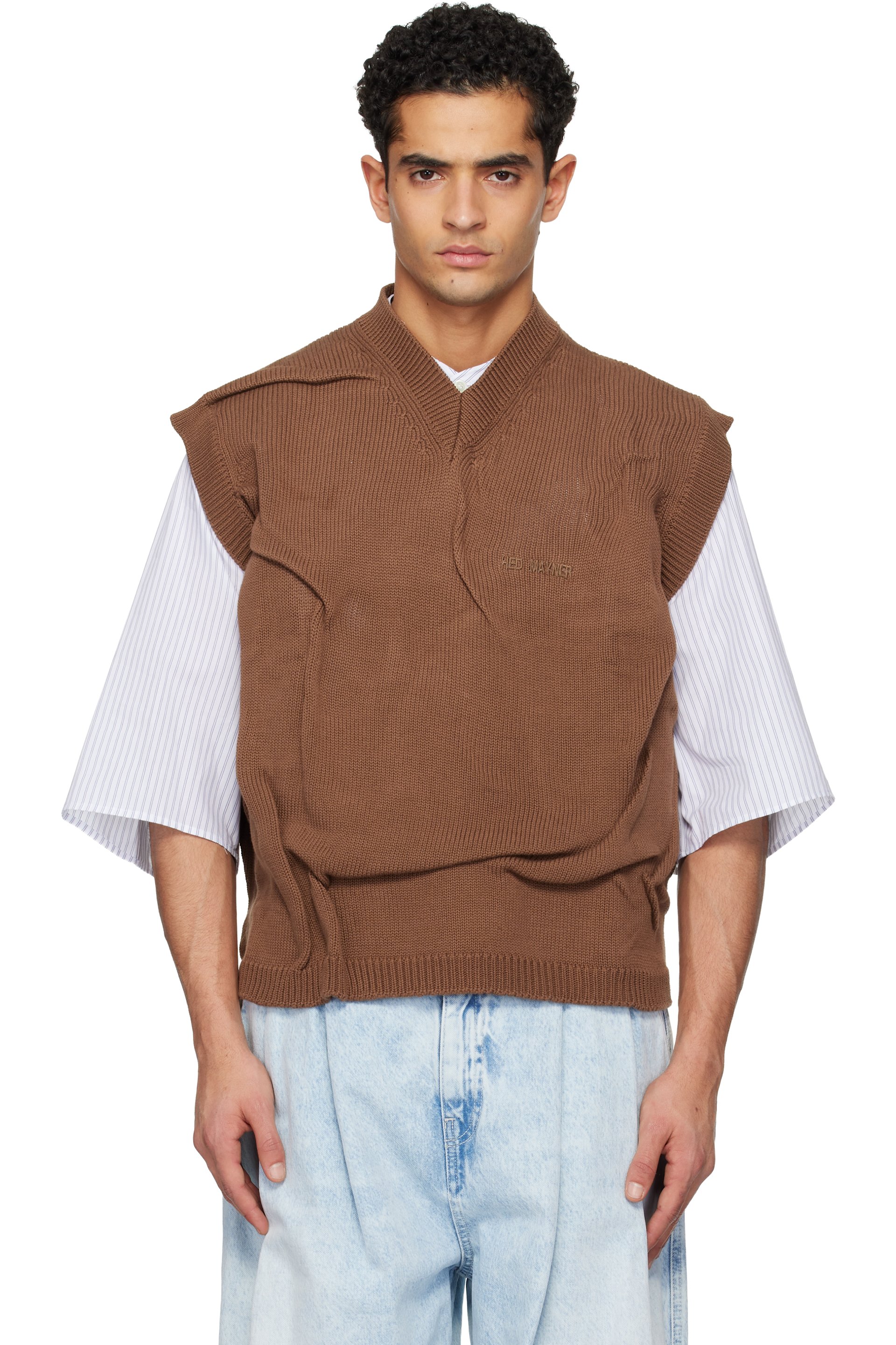 Hed Mayner - Gilet brun en tricot