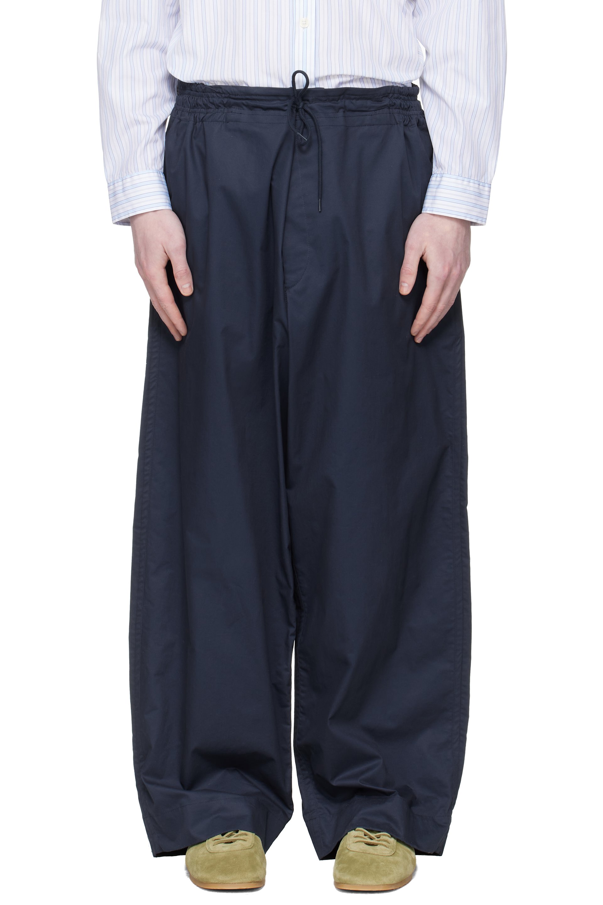 Hed Mayner: Navy Drawstring Trousers | SSENSE