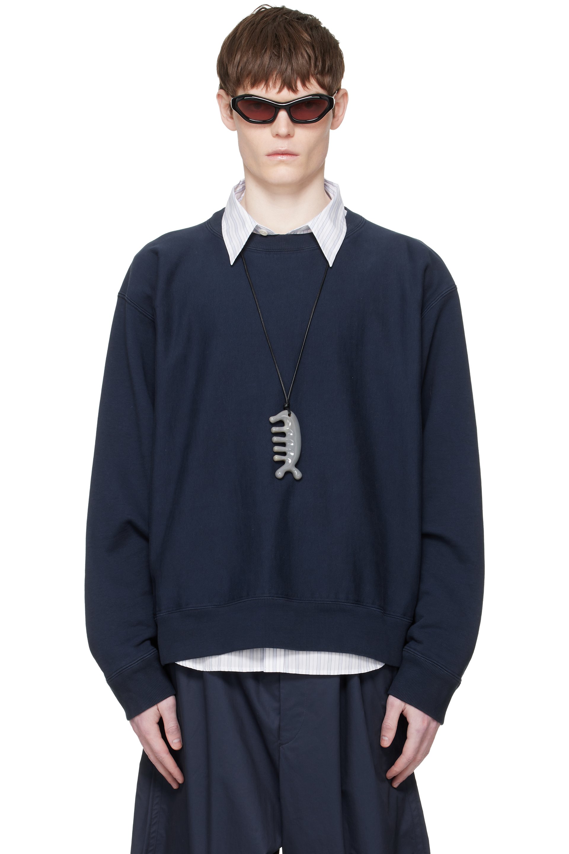 Hed Mayner - Pull molletonné bleu marine à logo brodé