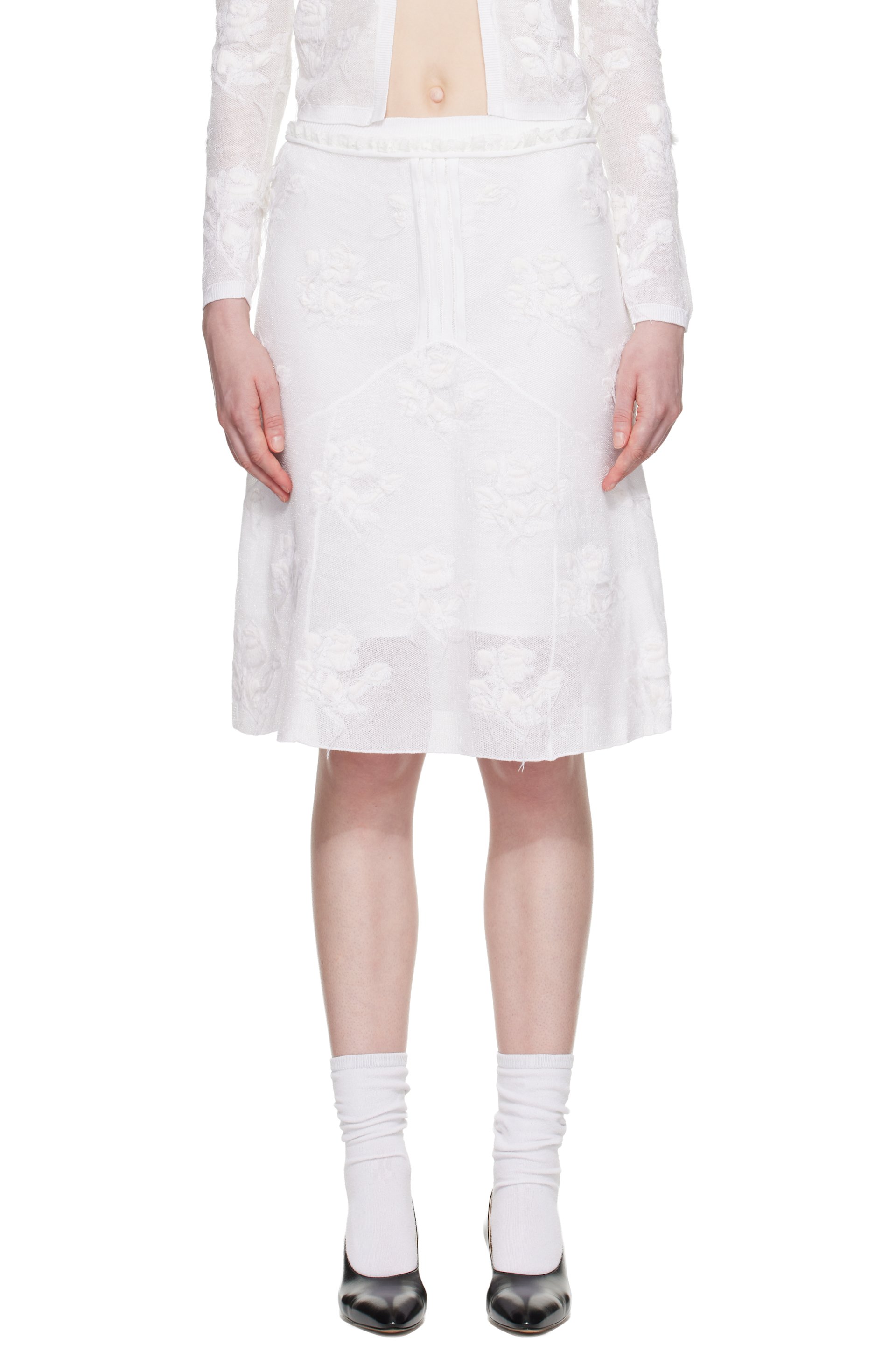 SHUSHU/TONG - Jupe midi blanche en tricot à fils lâches