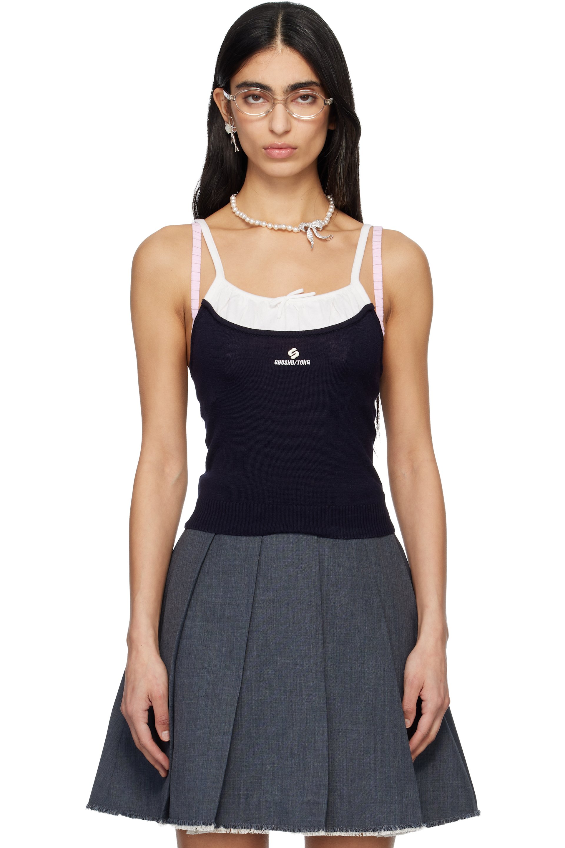 SHUSHU/TONG - Camisole Sling bleu marine en tricot à patchwork