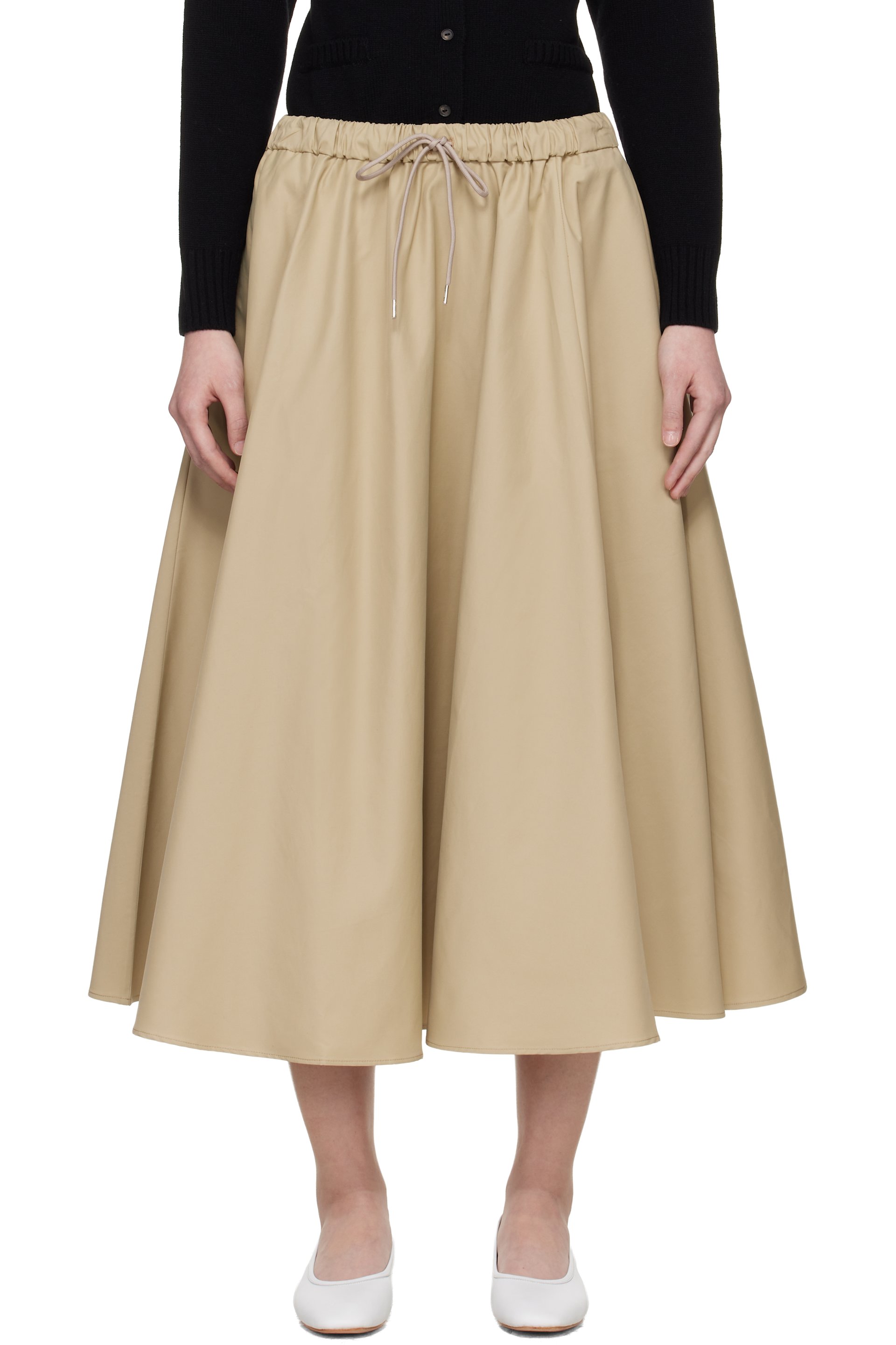 CORDERA - Jupe midi beige en satin technique