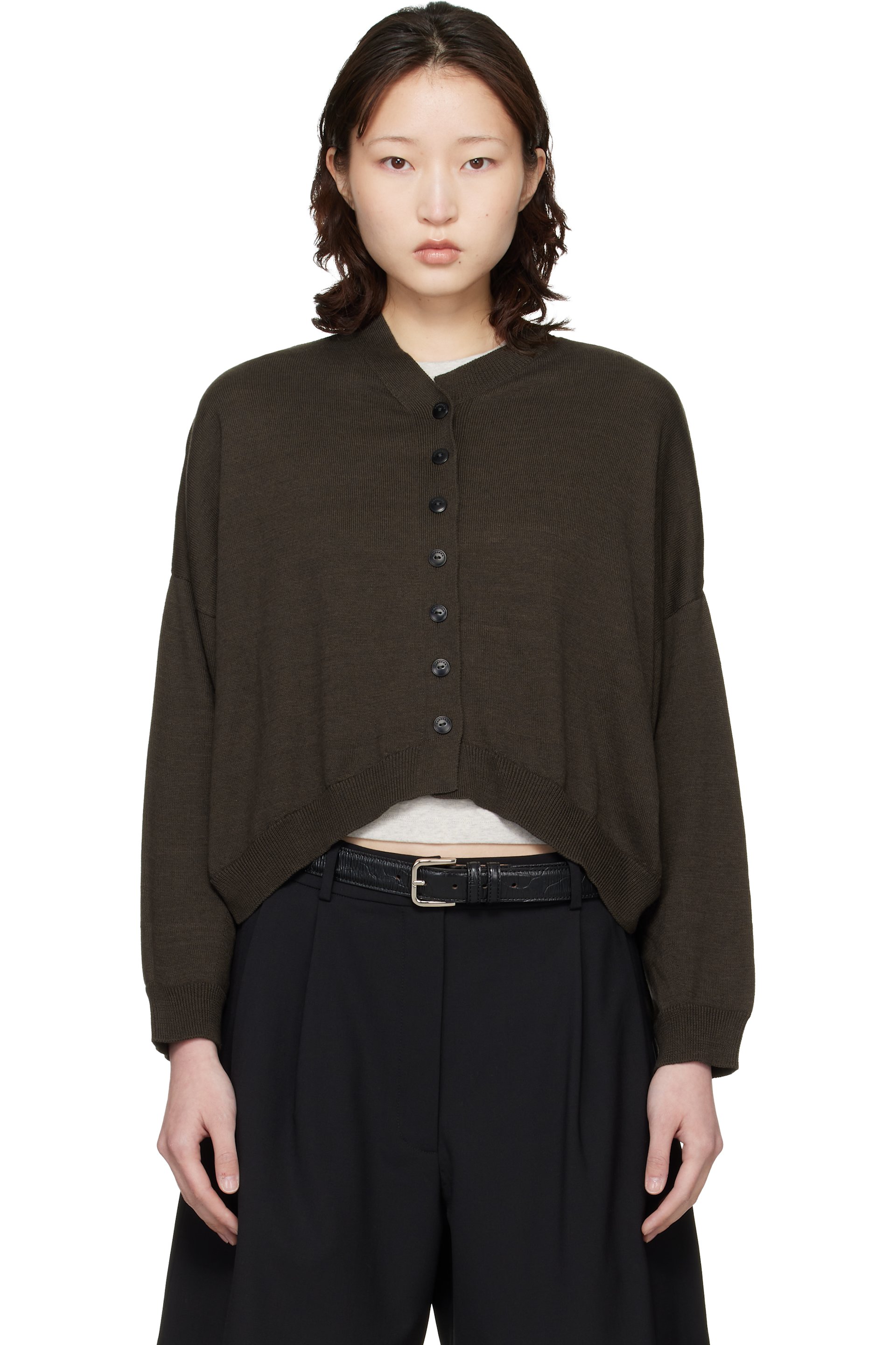 CORDERA - Cardigan brun en coton et cachemire