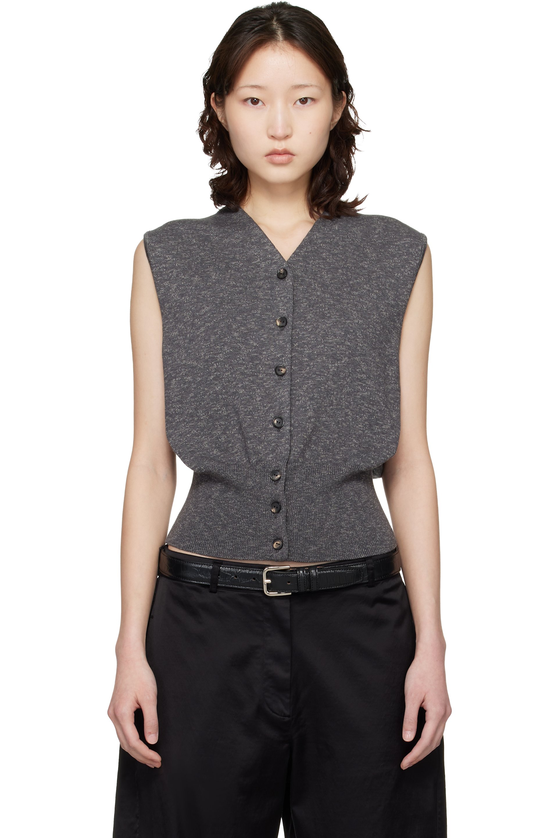 CORDERA - Gilet gris en coton à effet marbré