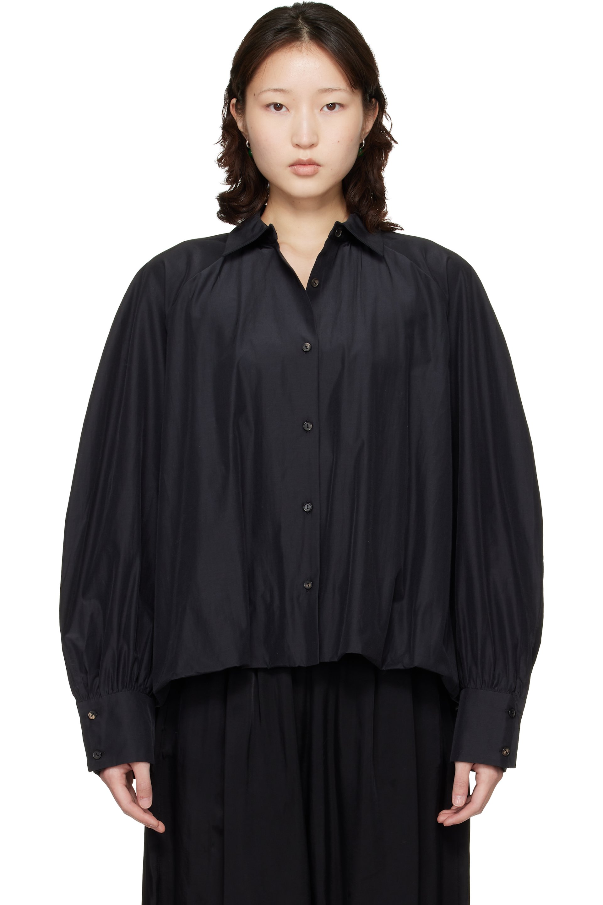 CORDERA - Chemise noire à manches bouffantes