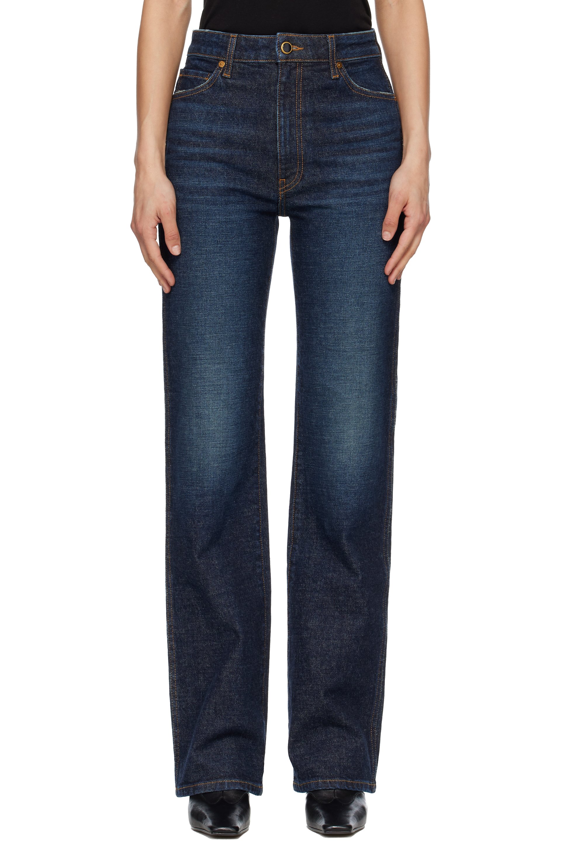 KHAITE - Jean Danielle bleu marine en denim extensible
