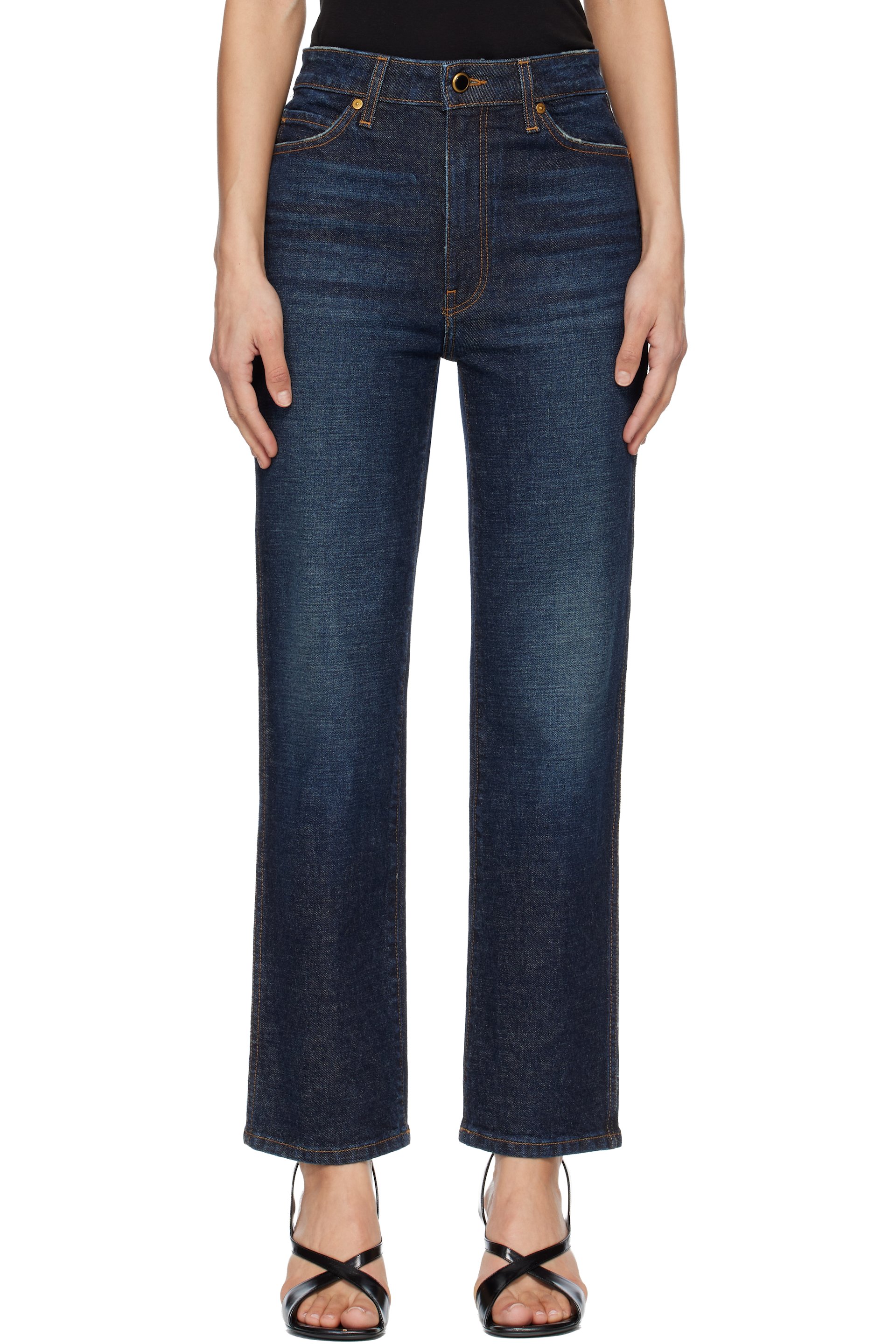 KHAITE - Jean Abigail bleu marine en denim extensible