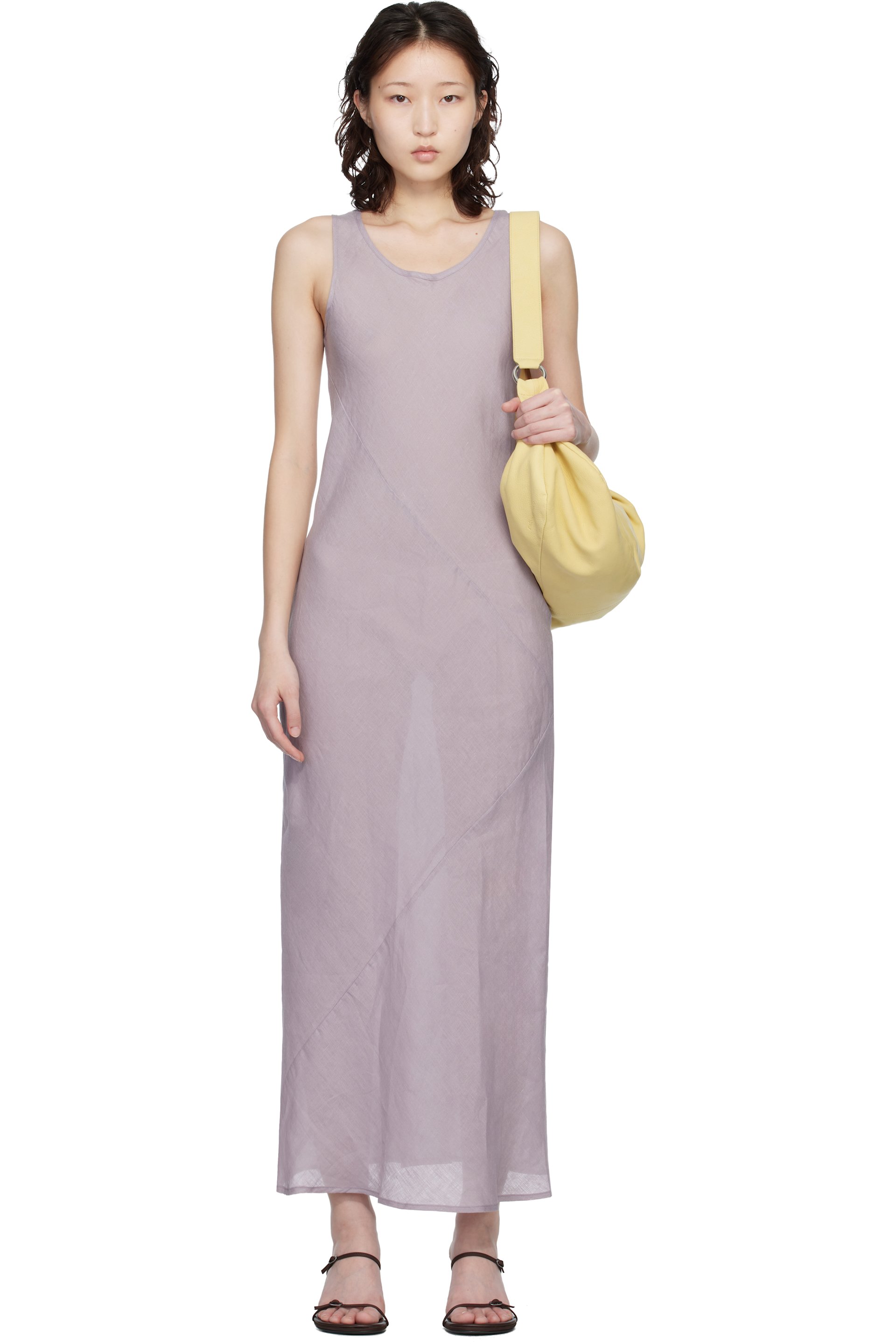 Baserange - Robe midi Larva mauve en lin