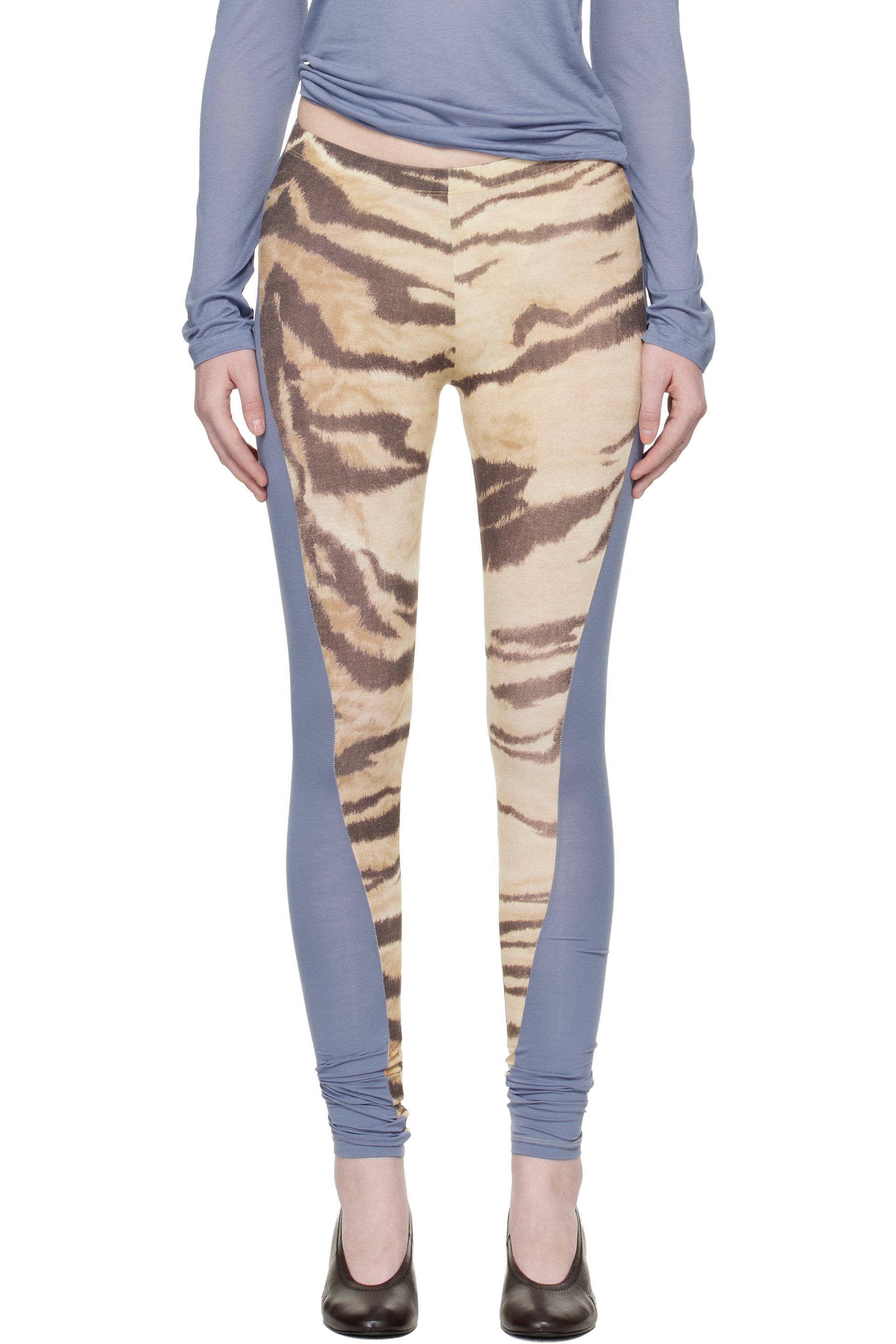Baserange - Legging Net bleu et beige