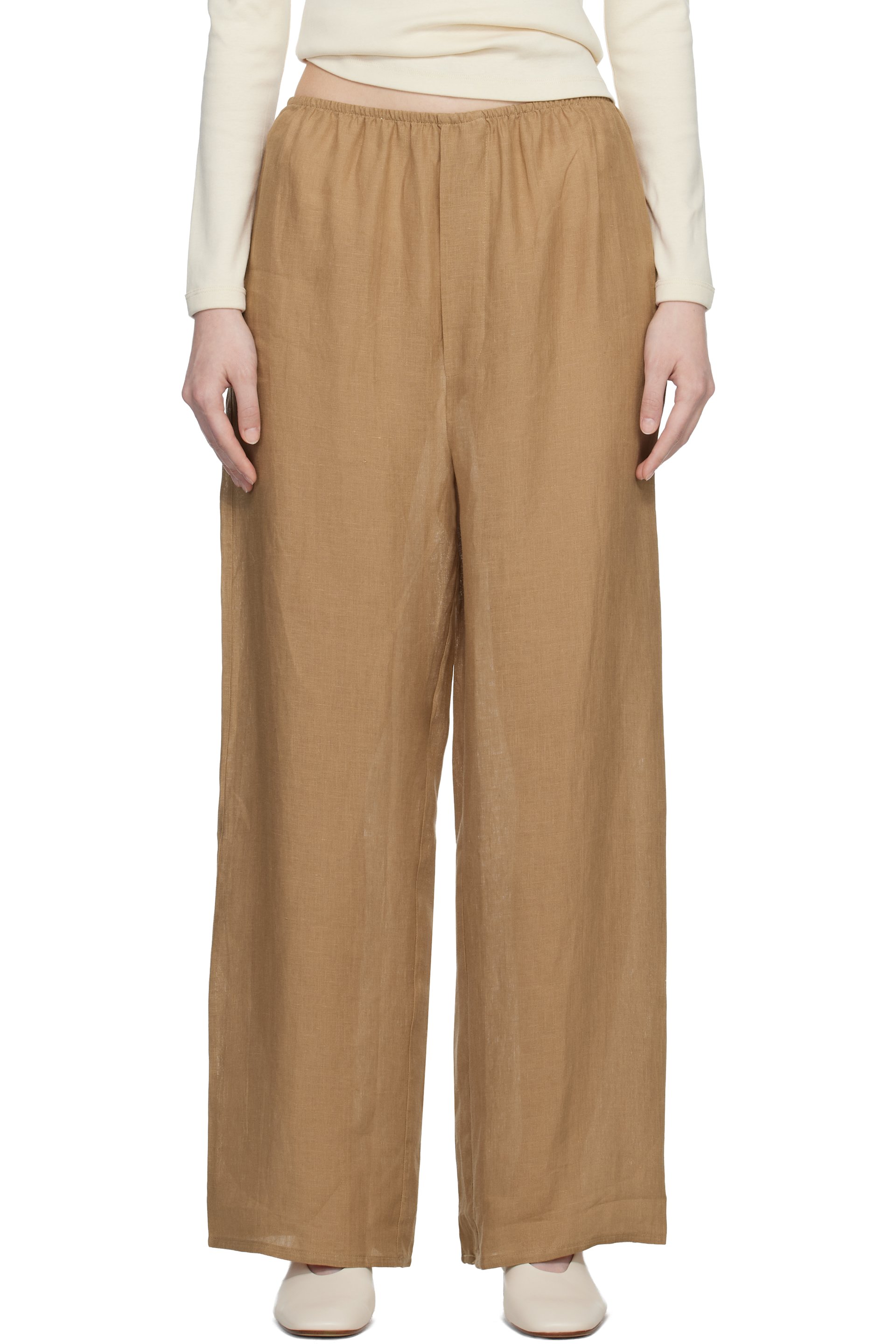 Baserange - Pantalon de détente Stoa brun clair en lin