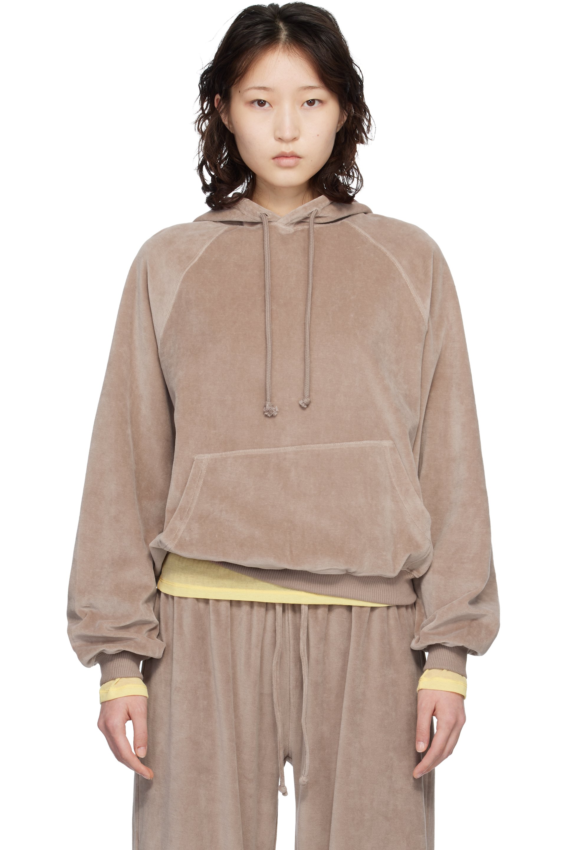 Baserange - Pull à capuche Rim taupe à manches raglan