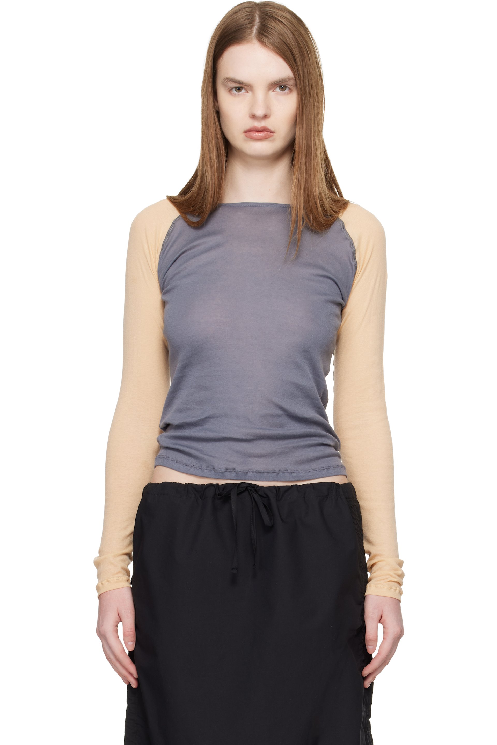 BASERANGE　OMOLONGSLEEVE T-SHIRTS SHINY Baserange Omo Tee Shirt in Zinn Blue Curated at Jake and Jones
