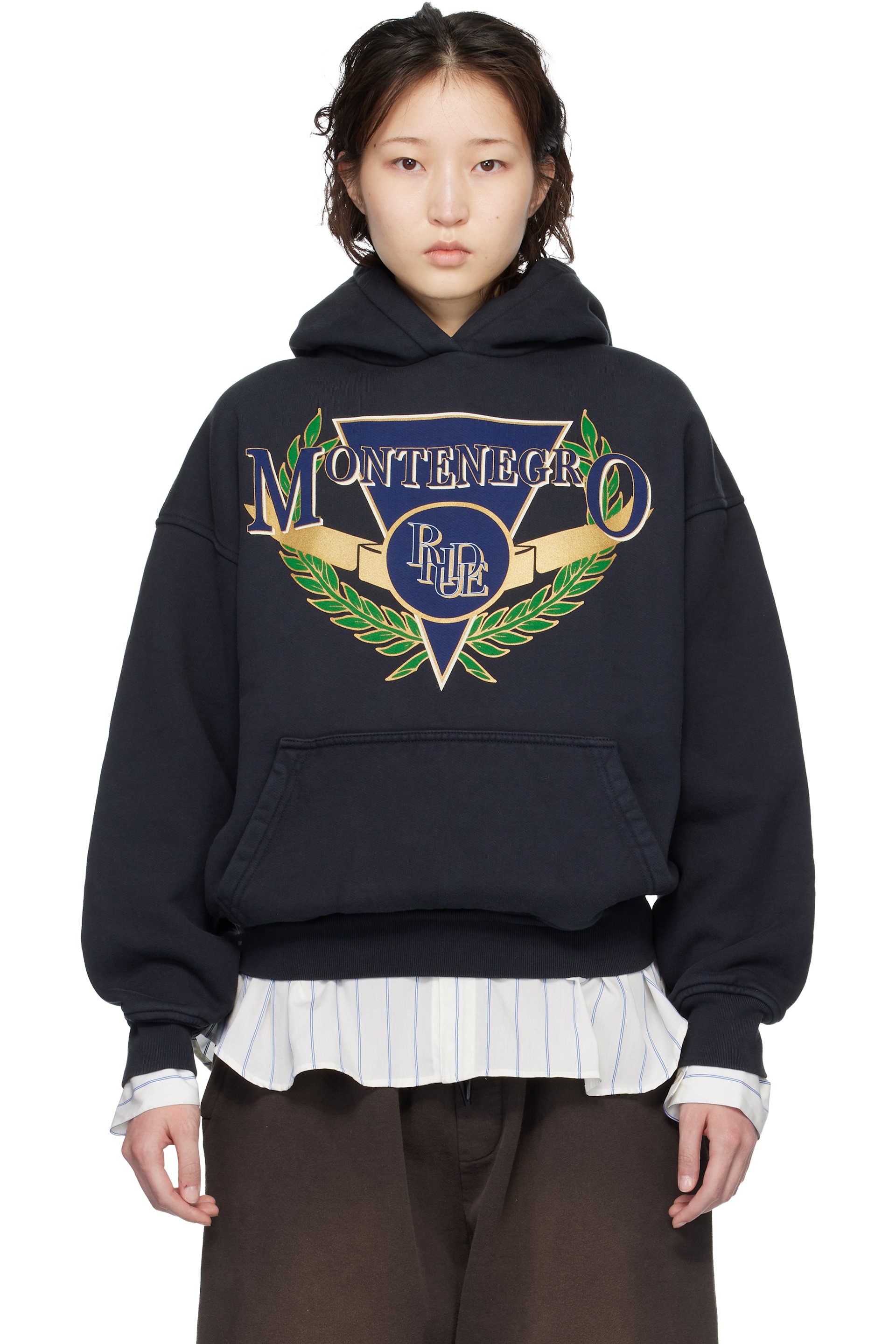 Rhude - Pull à capuche noir à imprimé Montenegro Regatta