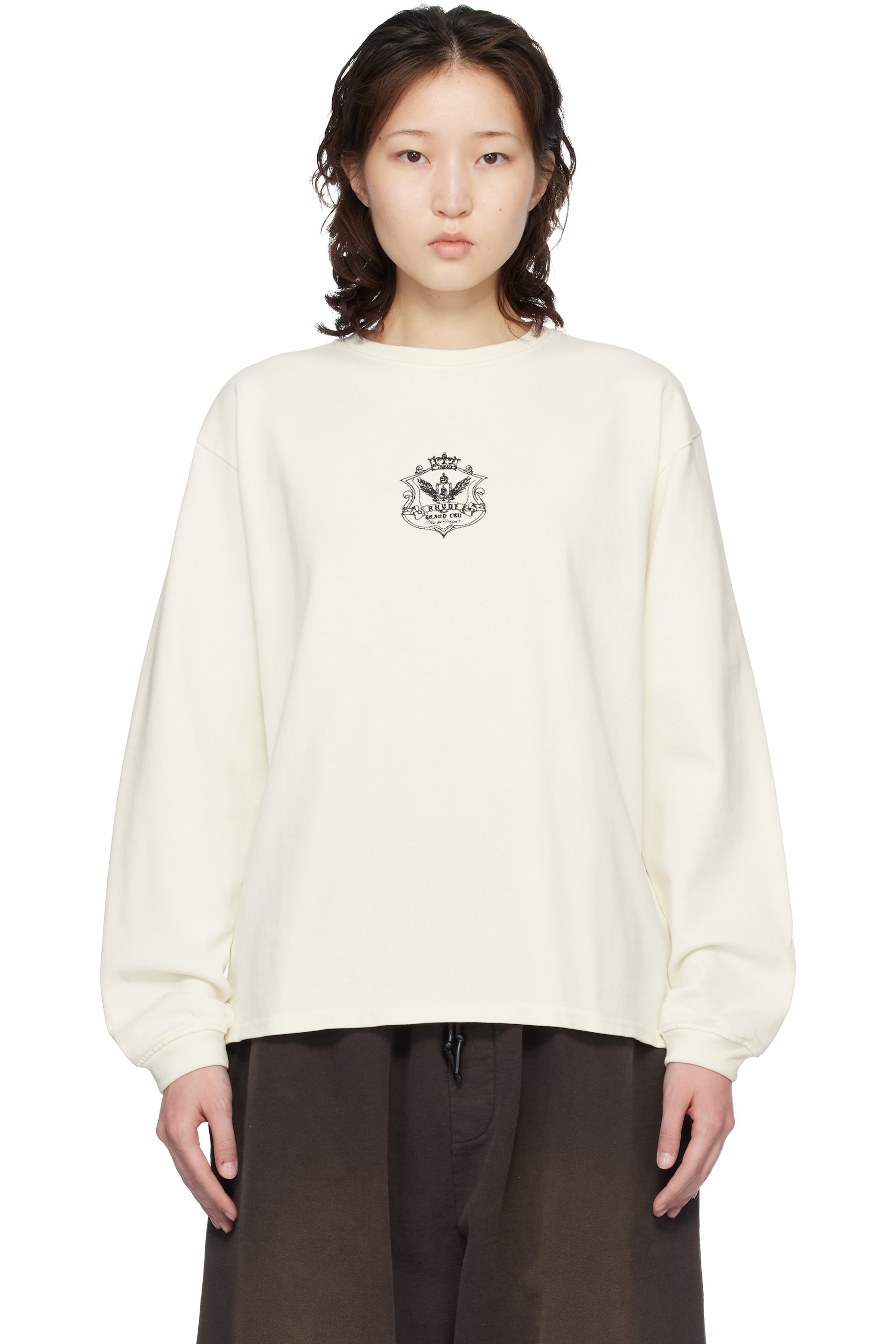 Rhude - T-shirt à manches longues 'Grand Cru' blanc cassé