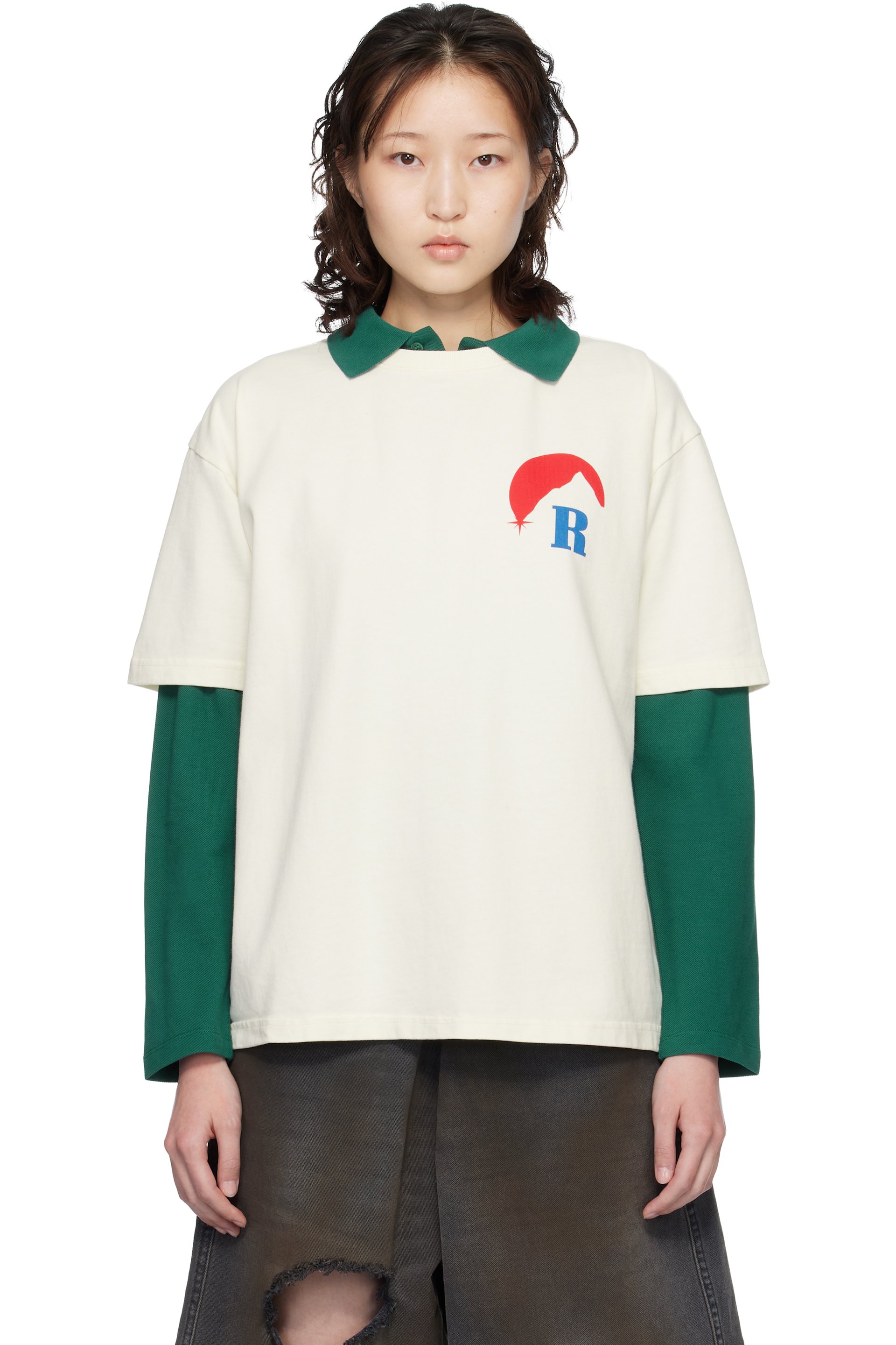 Rhude - T-shirt blanc cassé à logos Moonlight