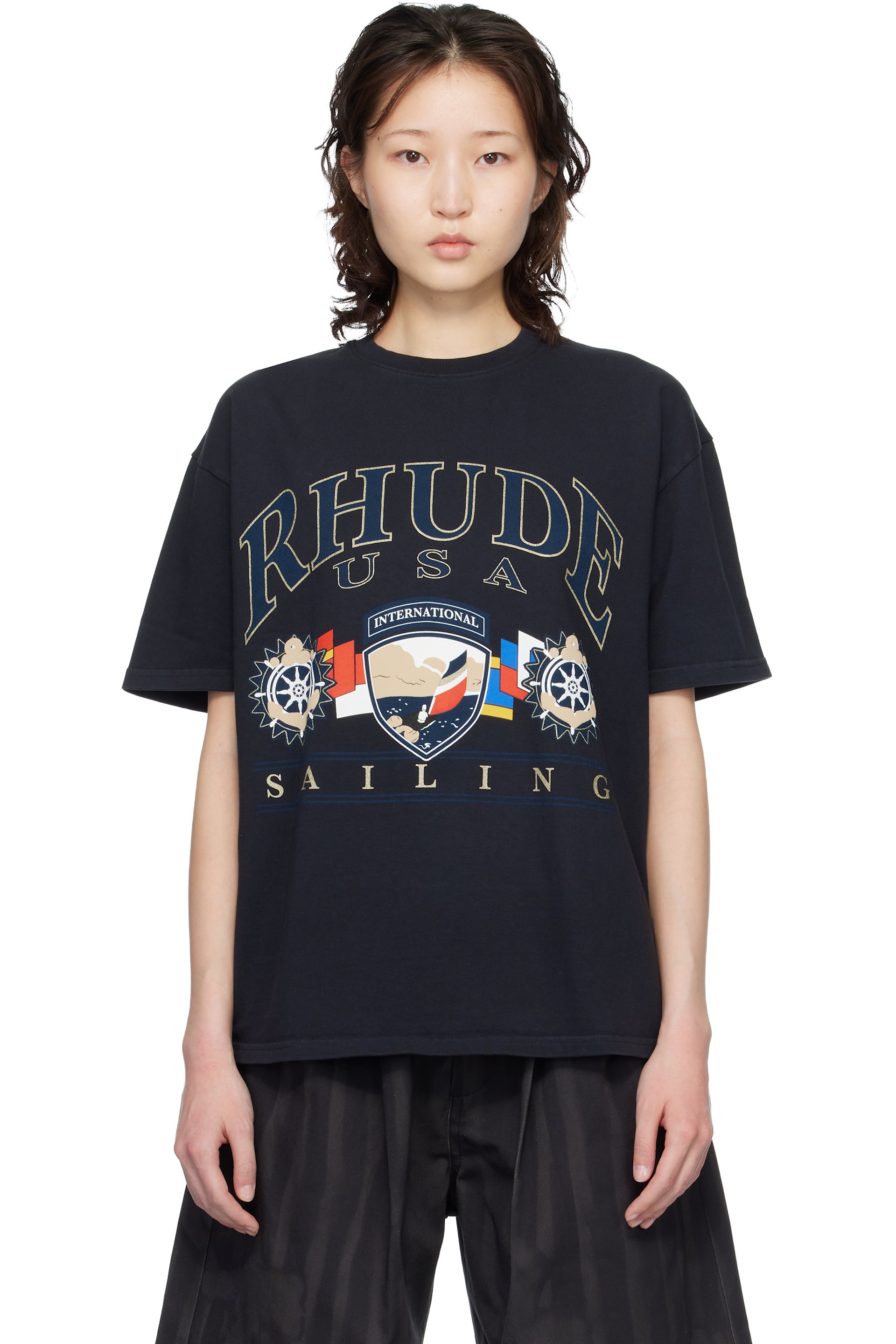 Rhude - T-shirt 'USA Sailing' noir à logo