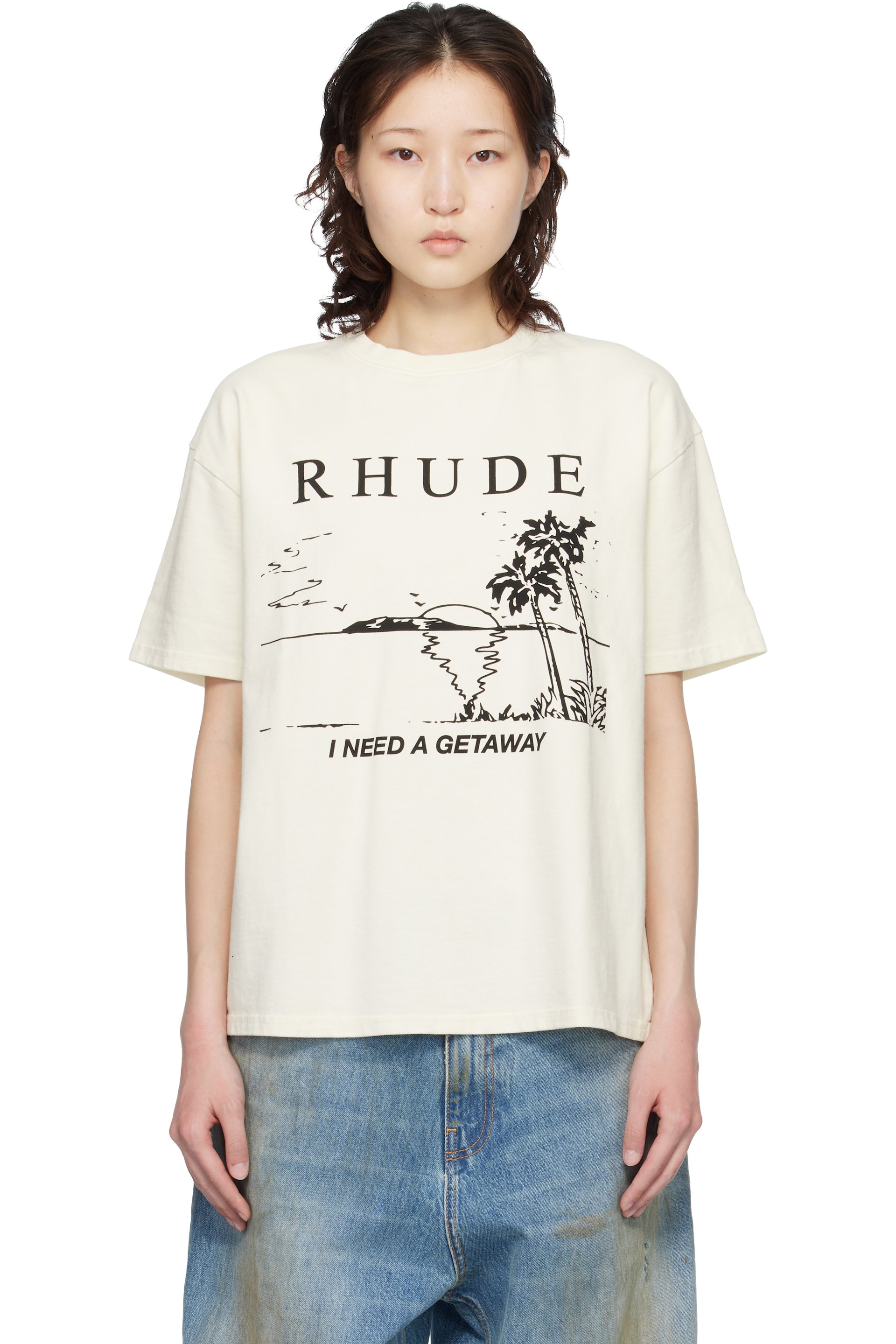 Rhude - T-shirt 'I Need A Getaway' blanc cassé