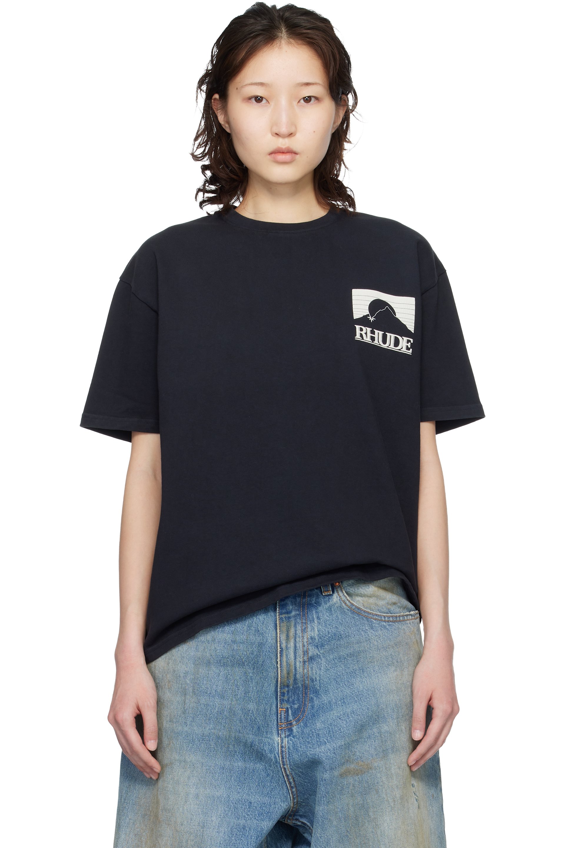 Rhude - T-shirt noir à logo Moonlight