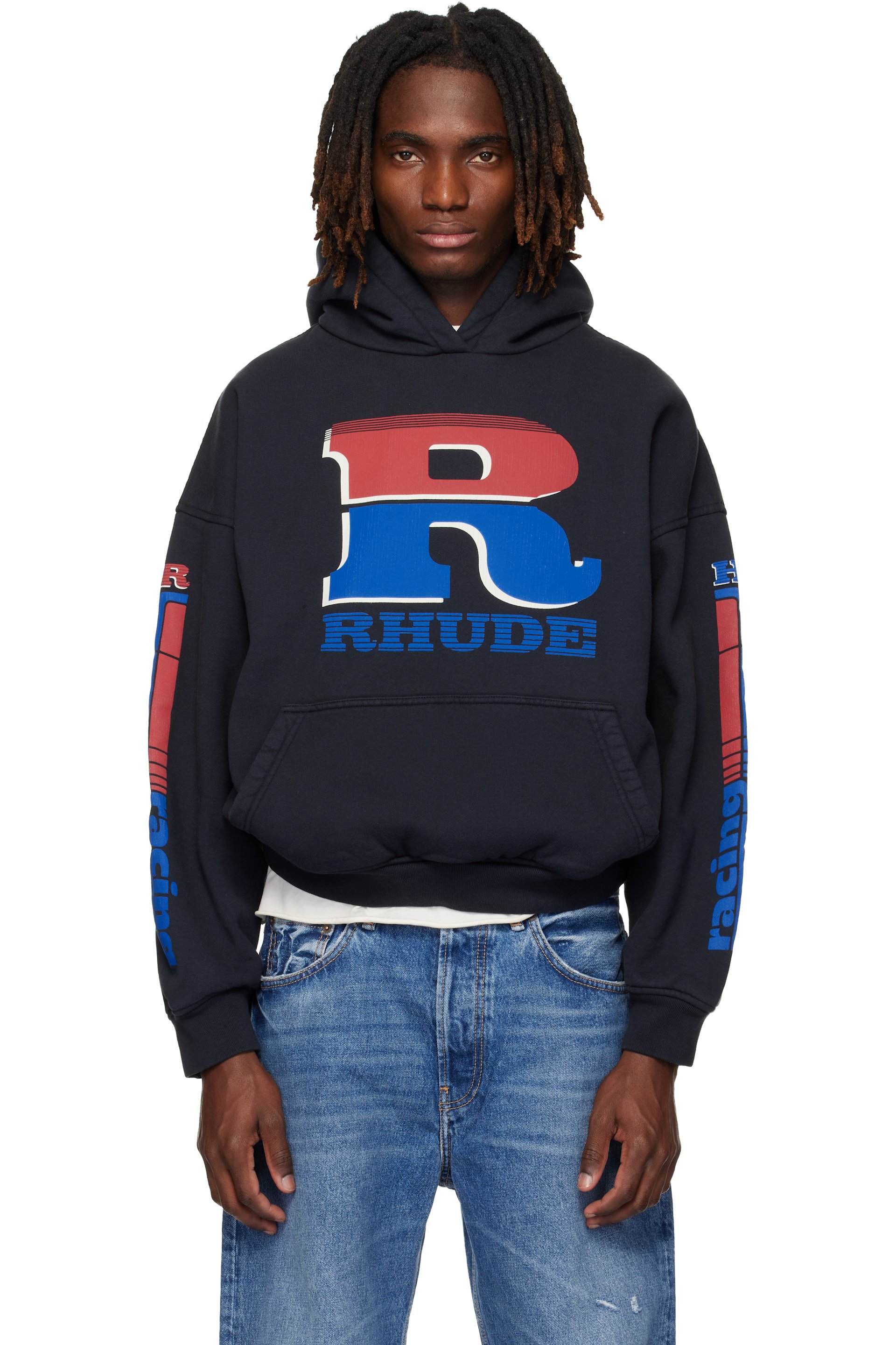 Rhude - Pull à capuche noir à logos Split Petrol