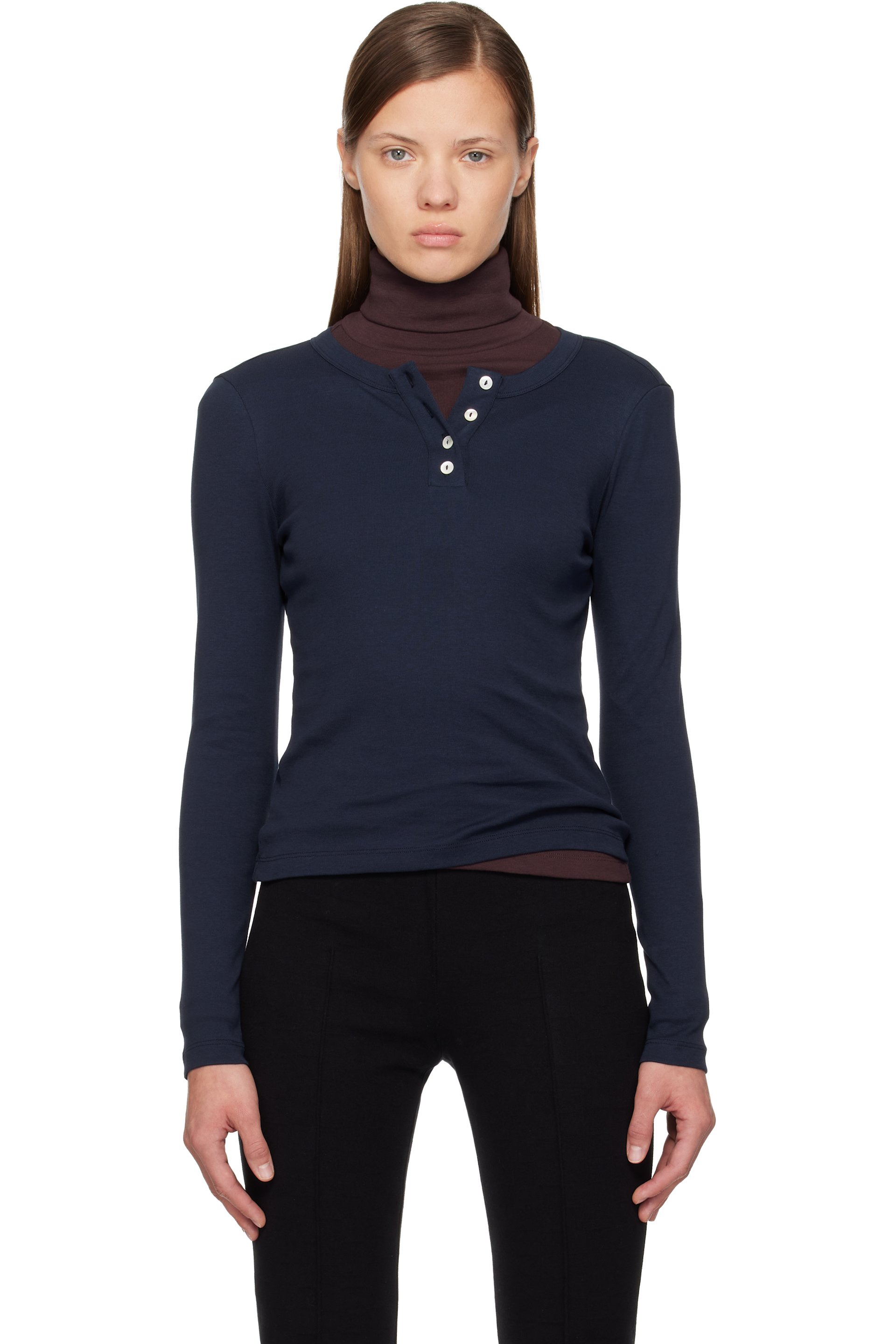 FLORE FLORE - Henley à manches longues Jess bleu marine