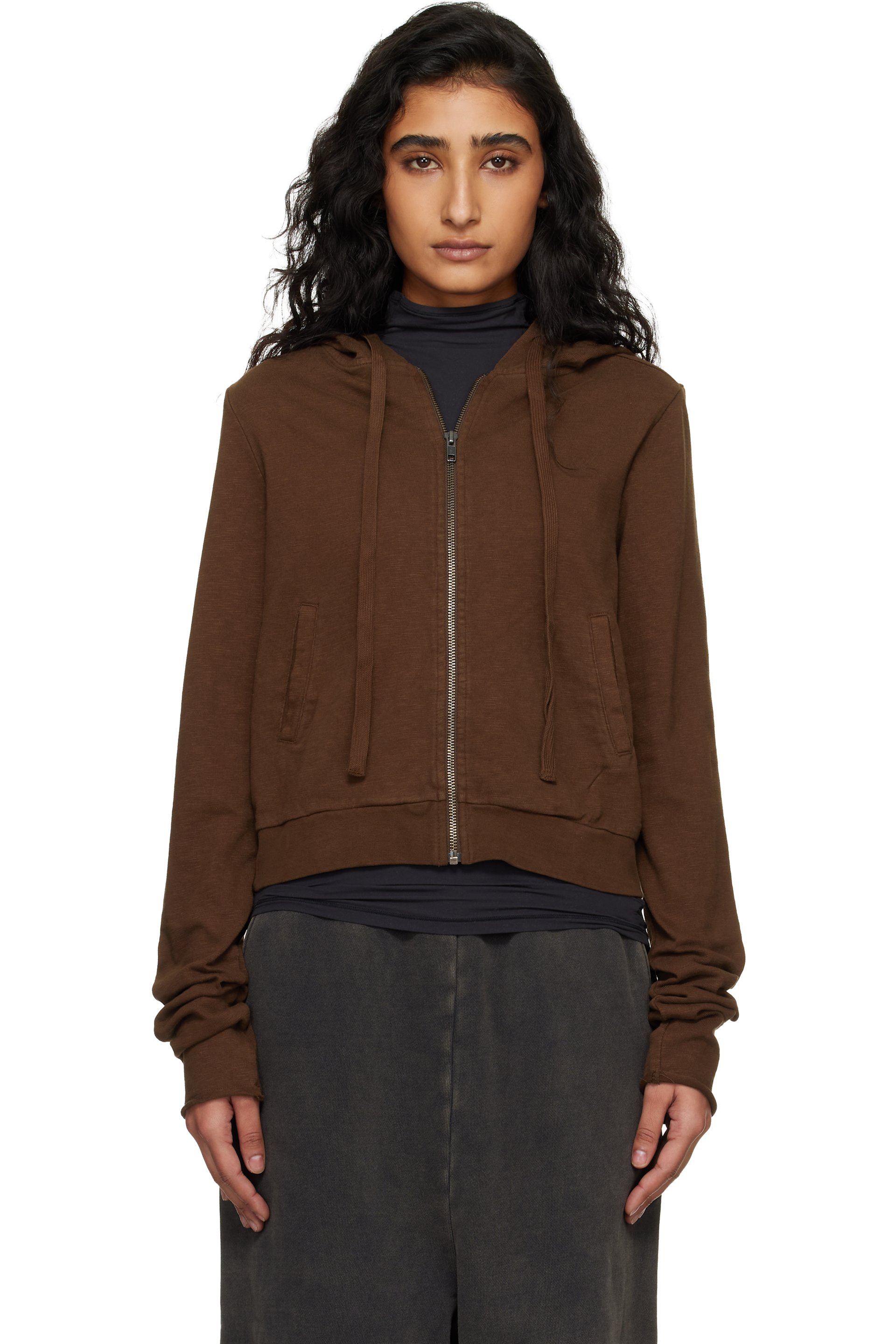 Entire Studios - 棕色 Lightweight Cropped Zip Up 连帽衫