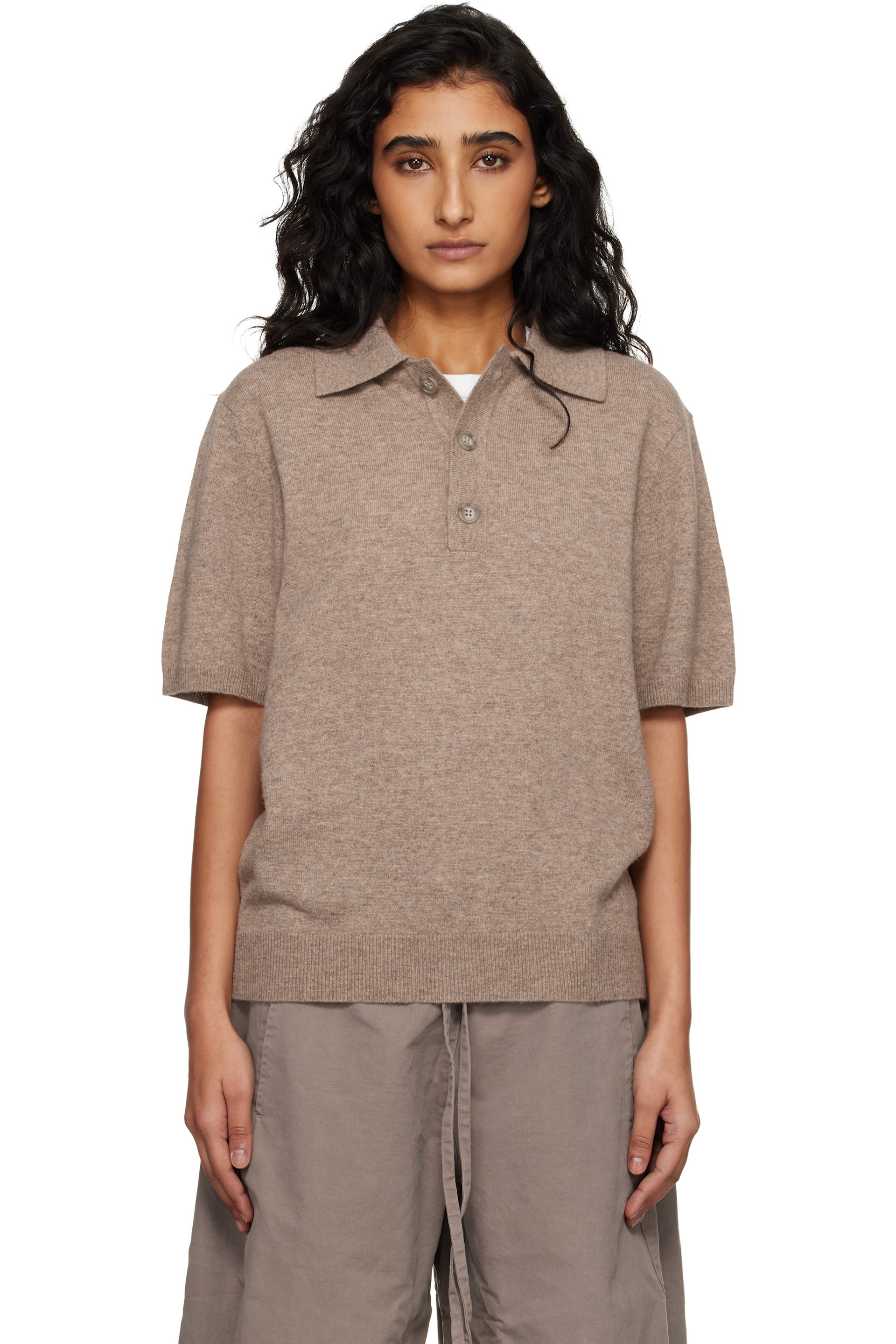 Entire Studios - 驼色 Short Sleeve Knit Polo 衫