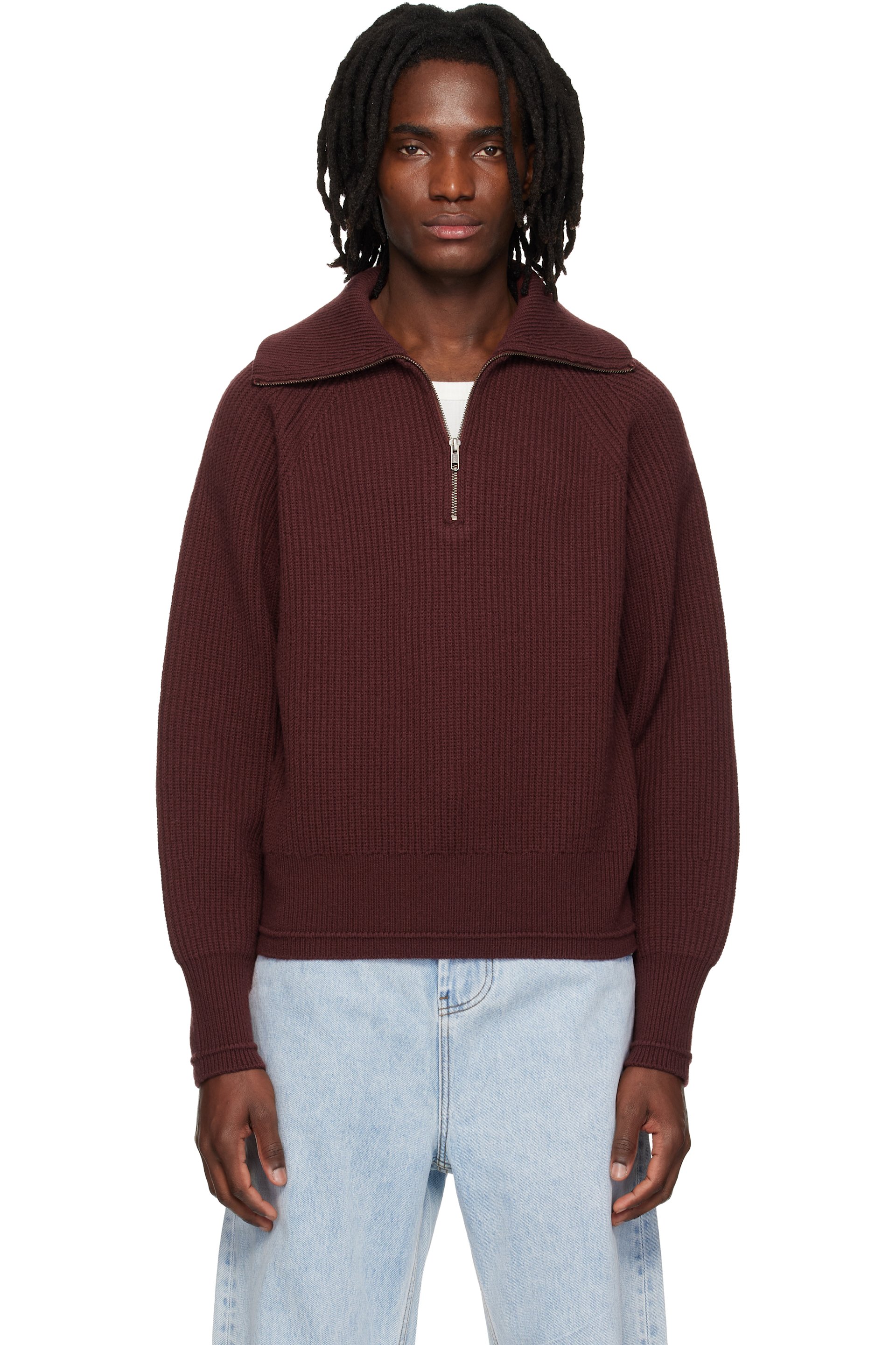 Entire Studios - Burgundy Blimp Quarter Zip Sweater