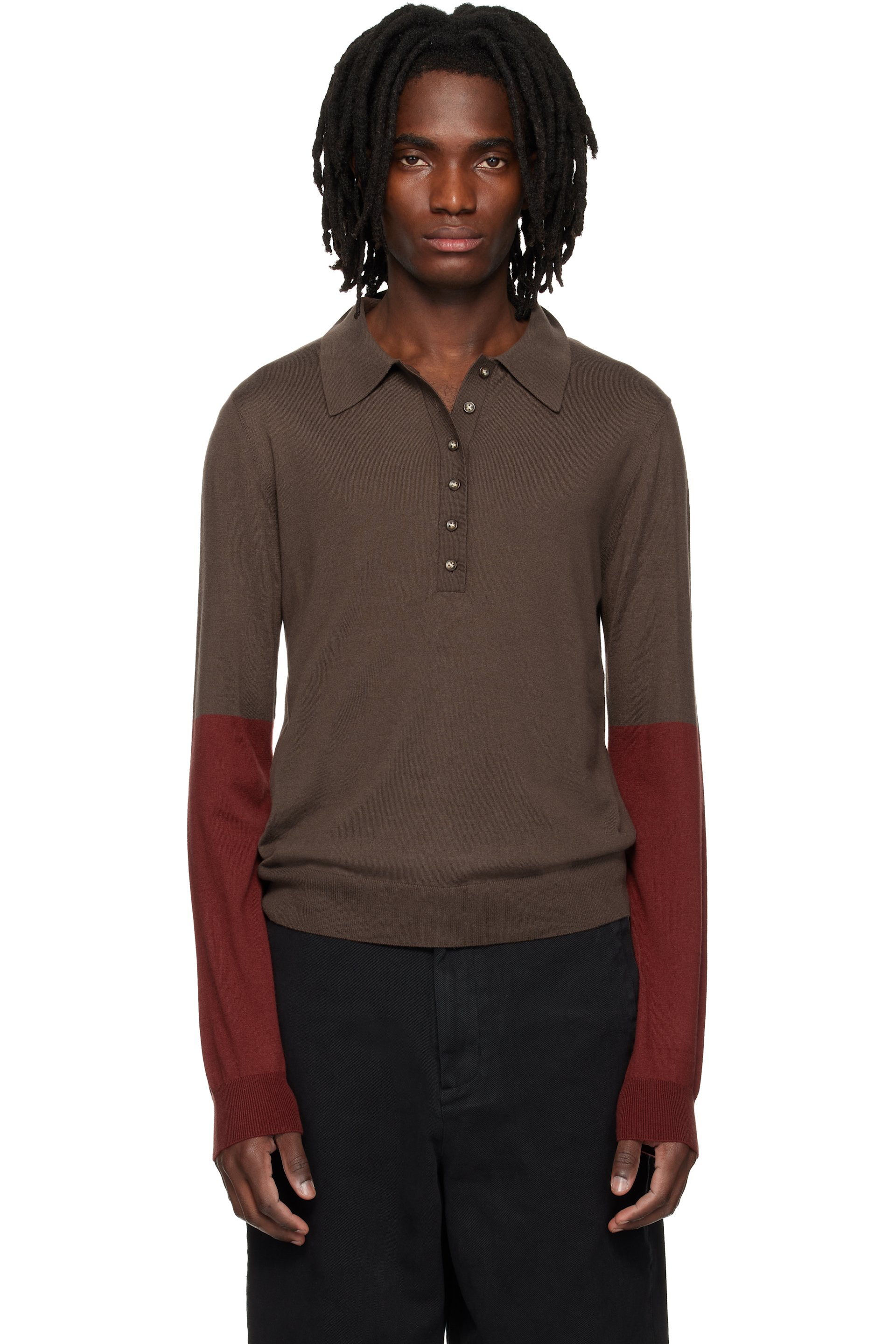 Entire Studios - Brown Split Sleeve Polo