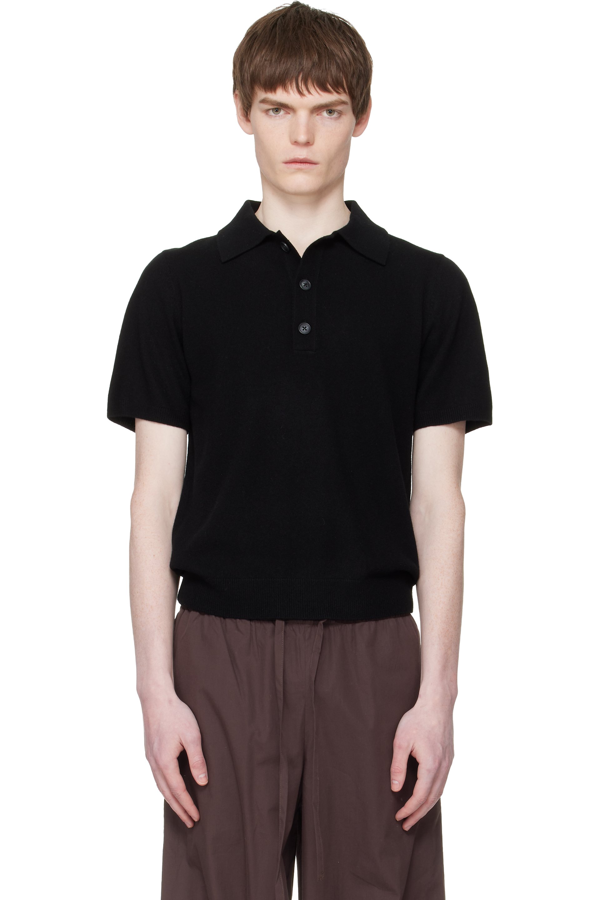 Black Short Sleeve Knit Polo by Entire Studios on Sale