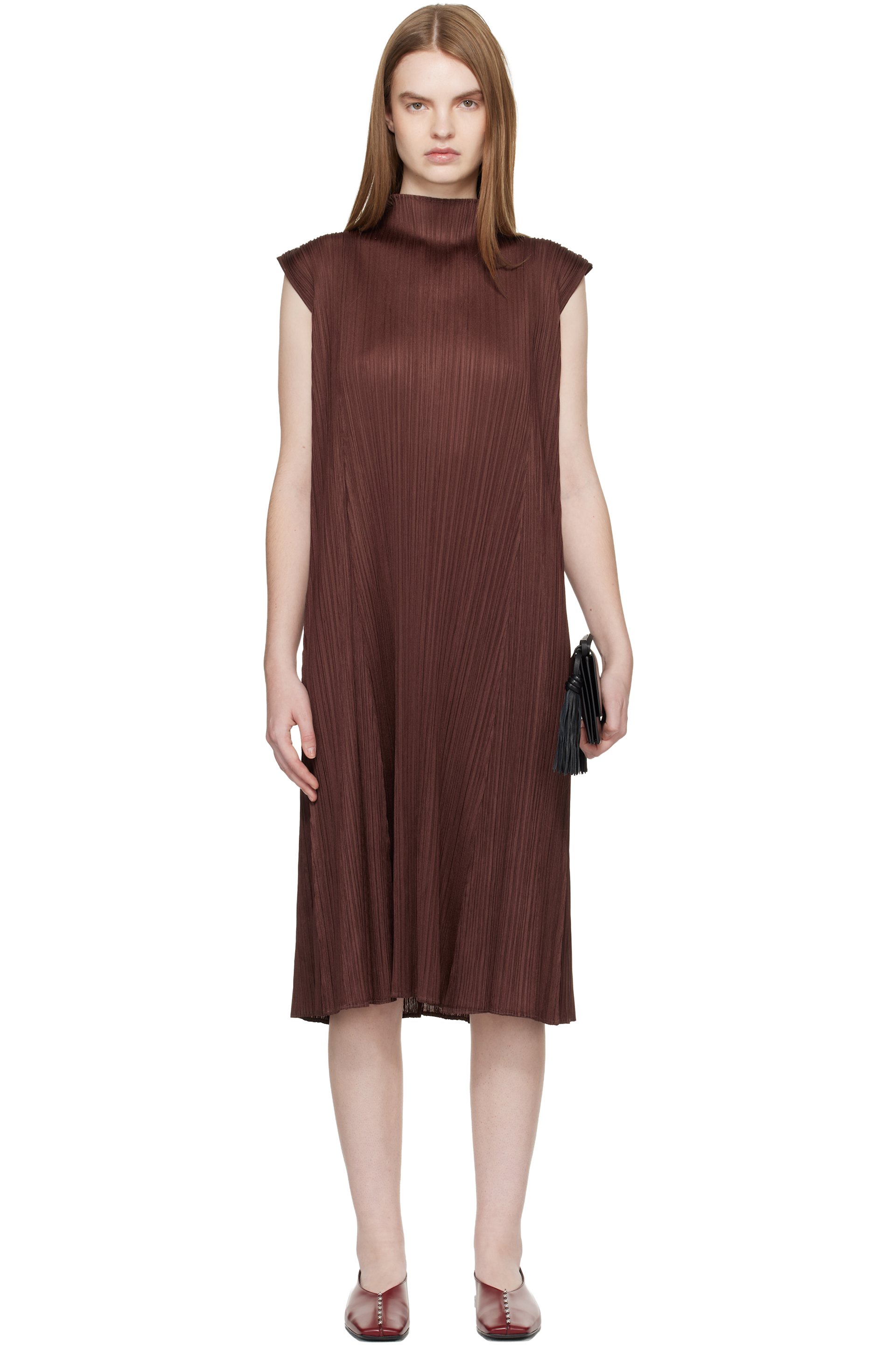 strapless open back dress Collins Satin Pleated Dress