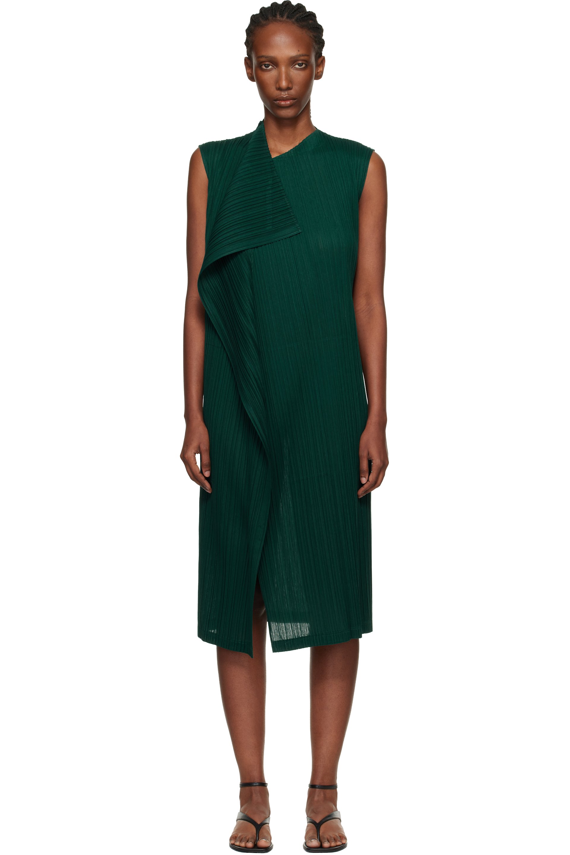 strapless open back dress Pleats Please Issey Miyake // Green & Multicolour Pleated Dress – VSP  Consignment main image 0