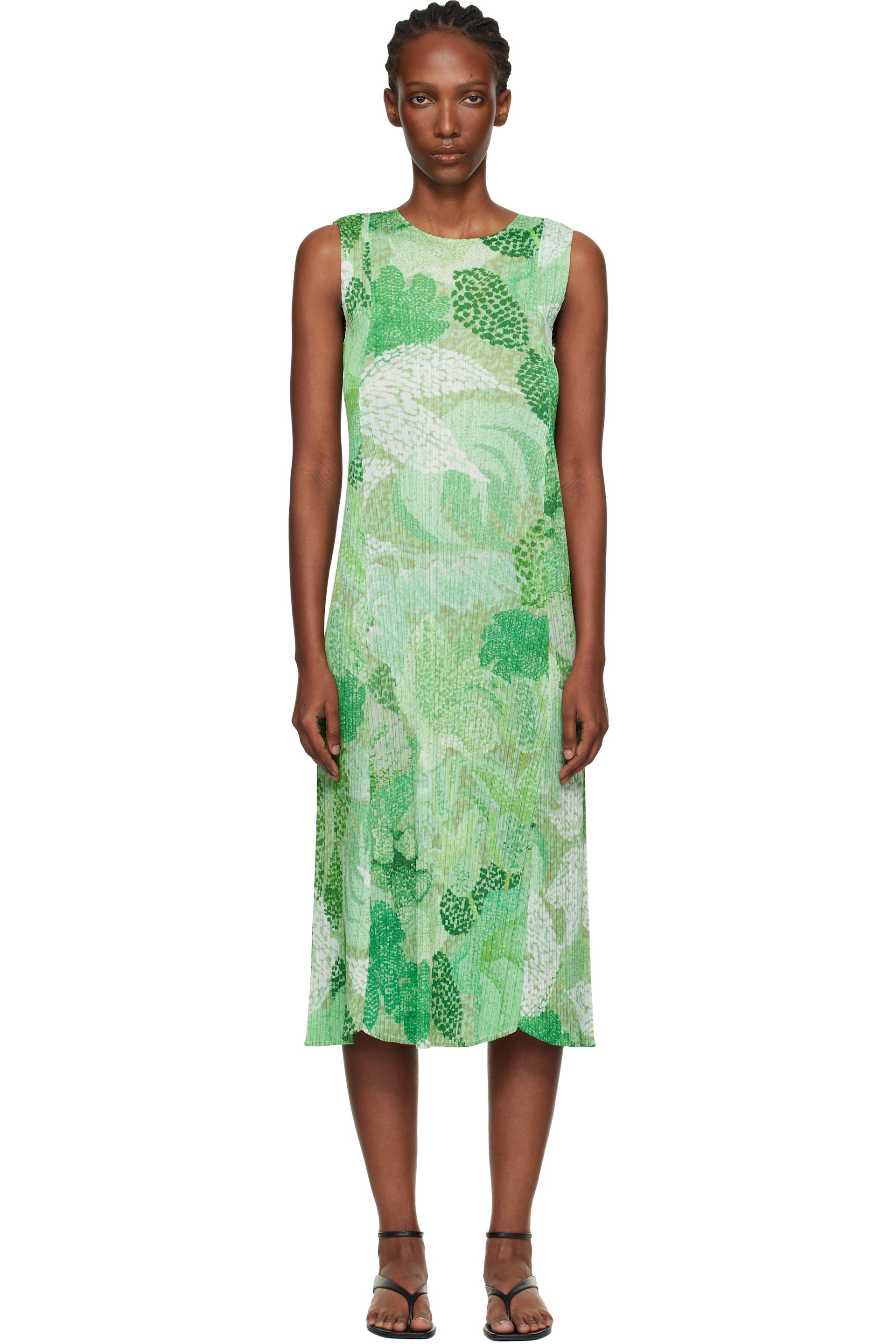 PLEATS PLEASE ISSEY MIYAKE: Green Foggy Forest Maxi Dress | SSENSE