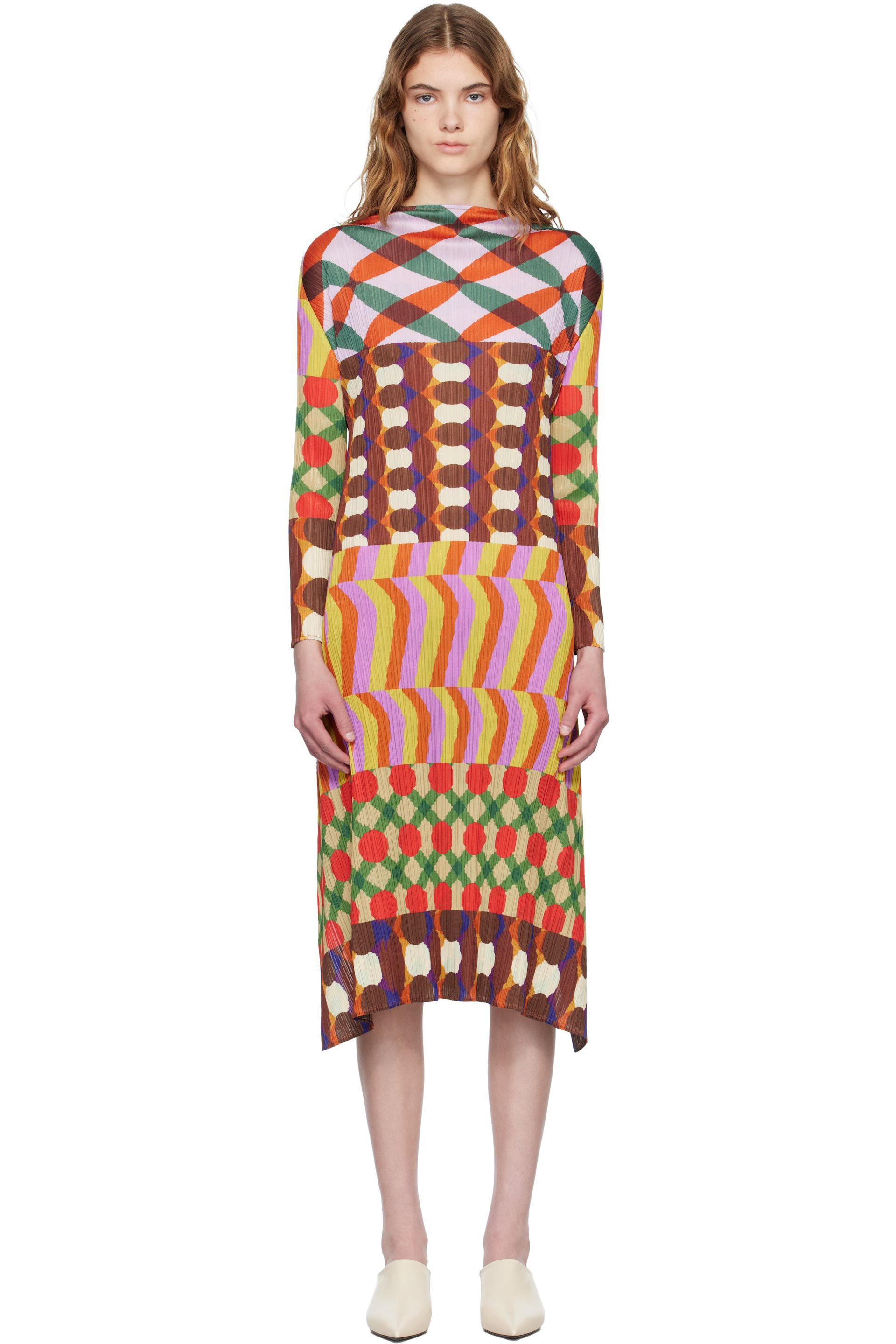【希少】ISSEY MIYAKE イッセイミヤケ ペイント柄　ロングドレス PLEATS PLEASE ISSEY MIYAKE: Multicolor Harmony Midi Dress | SSENSE