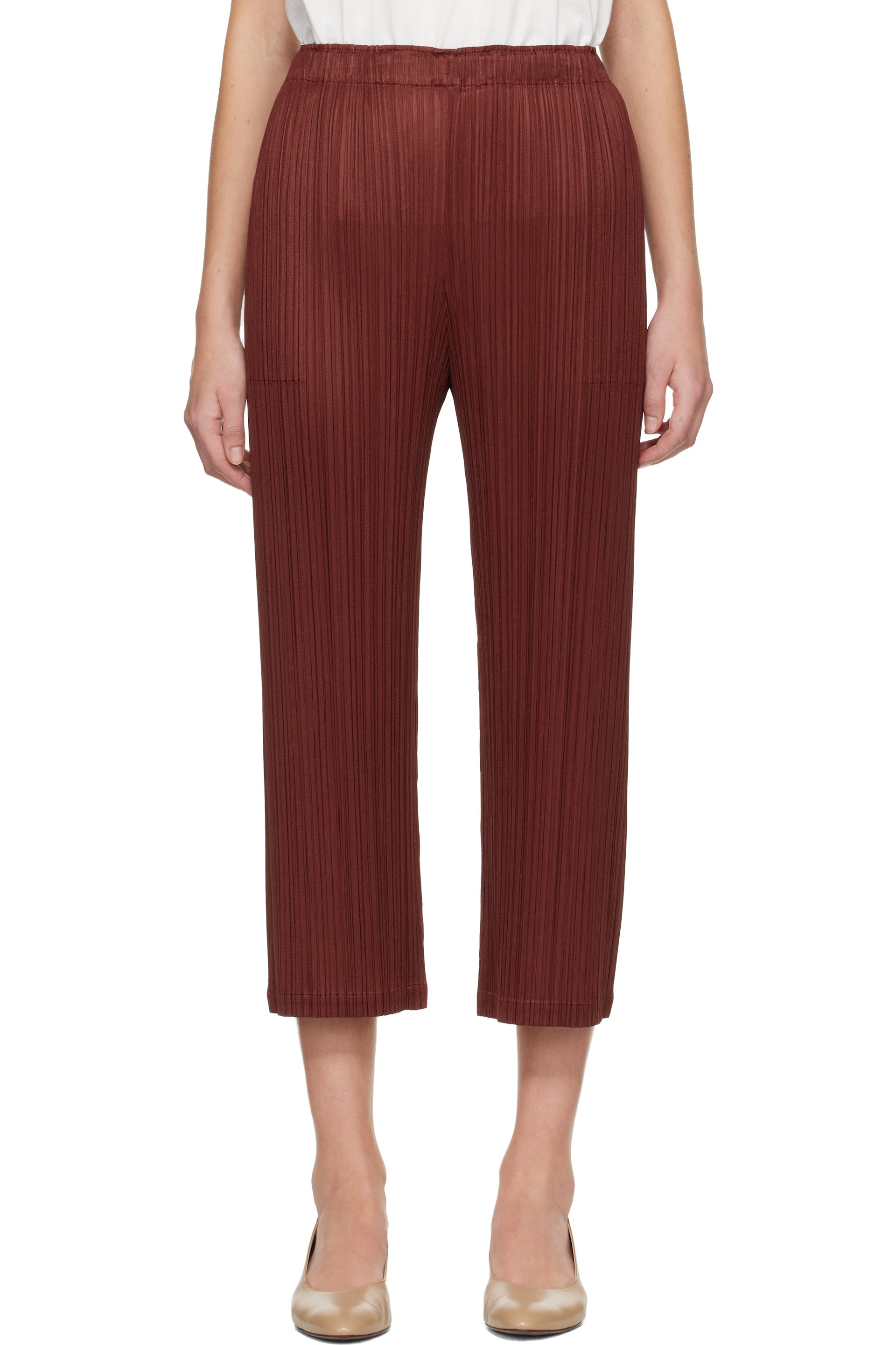 PLEATS PLEASE ISSEY MIYAKE - Pantalon Monthly Colors October bourgogne