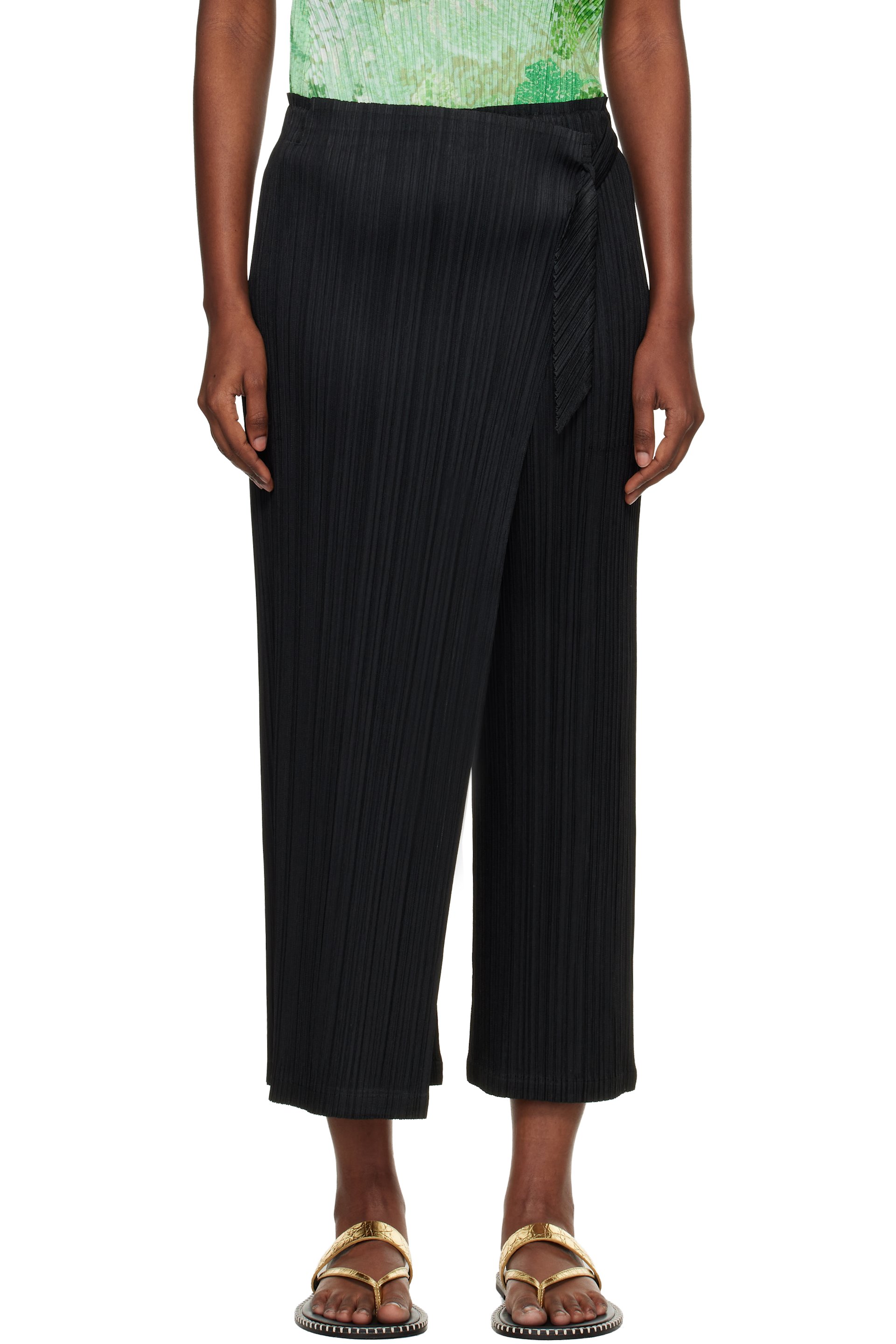 PLEATS PLEASE ISSEY MIYAKE: Black Facade Trousers | SSENSE