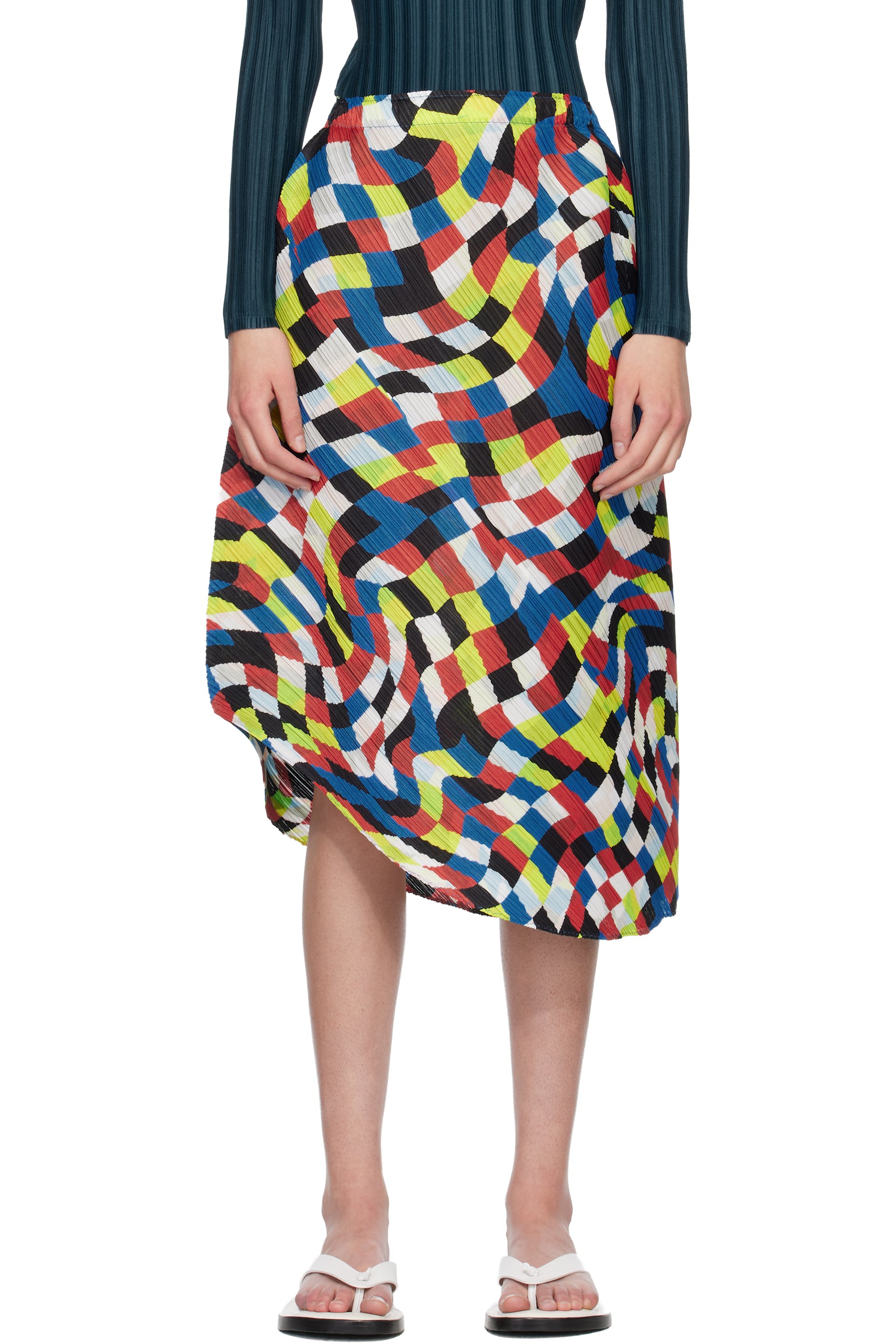 PLEATS PLEASE ISSEY MIYAKE - Jupe midi multicolore à motif Dancing Square