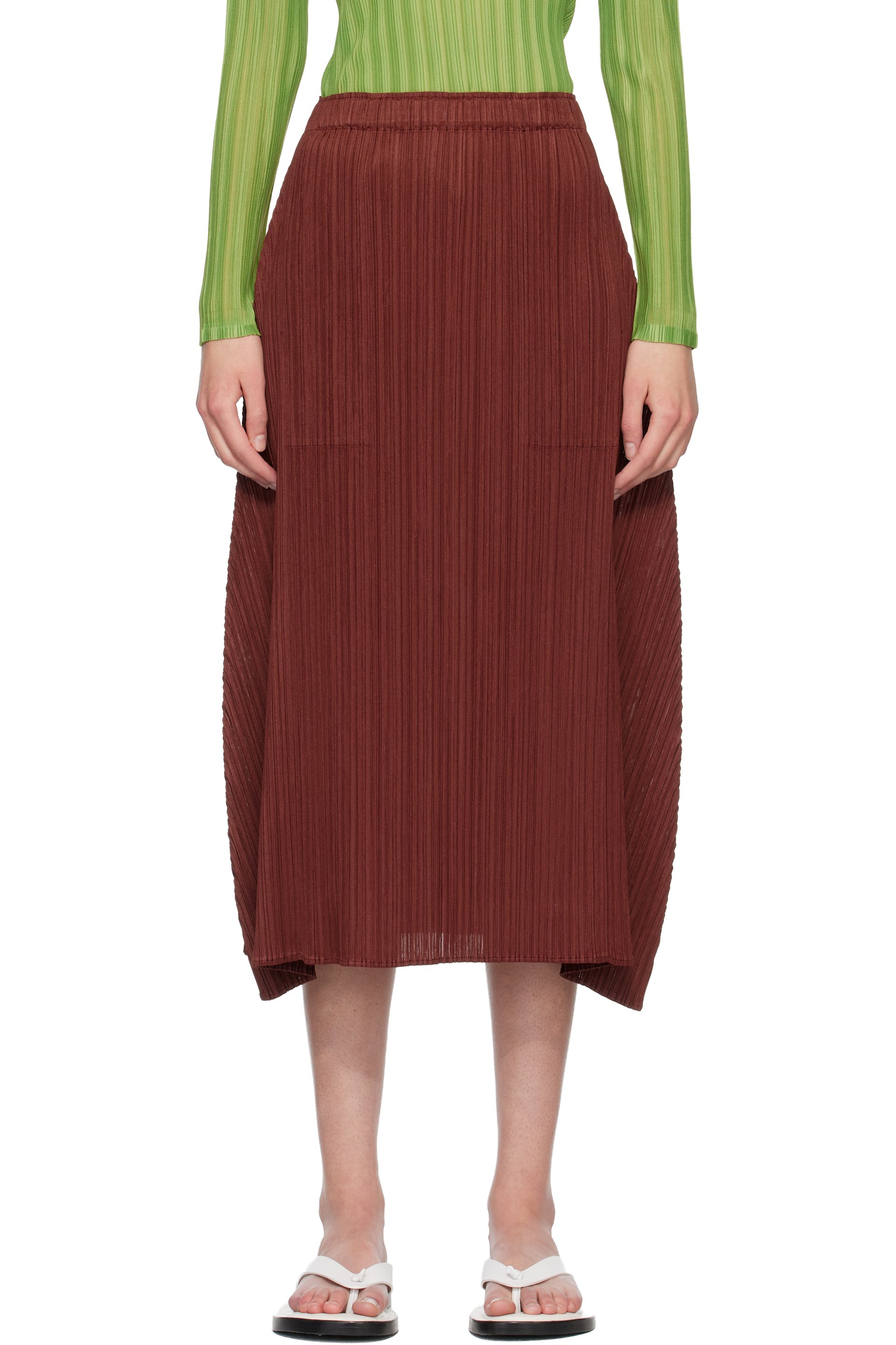 PLEATS PLEASE ISSEY MIYAKE - Jupe longue Monthly Colors October bourgogne