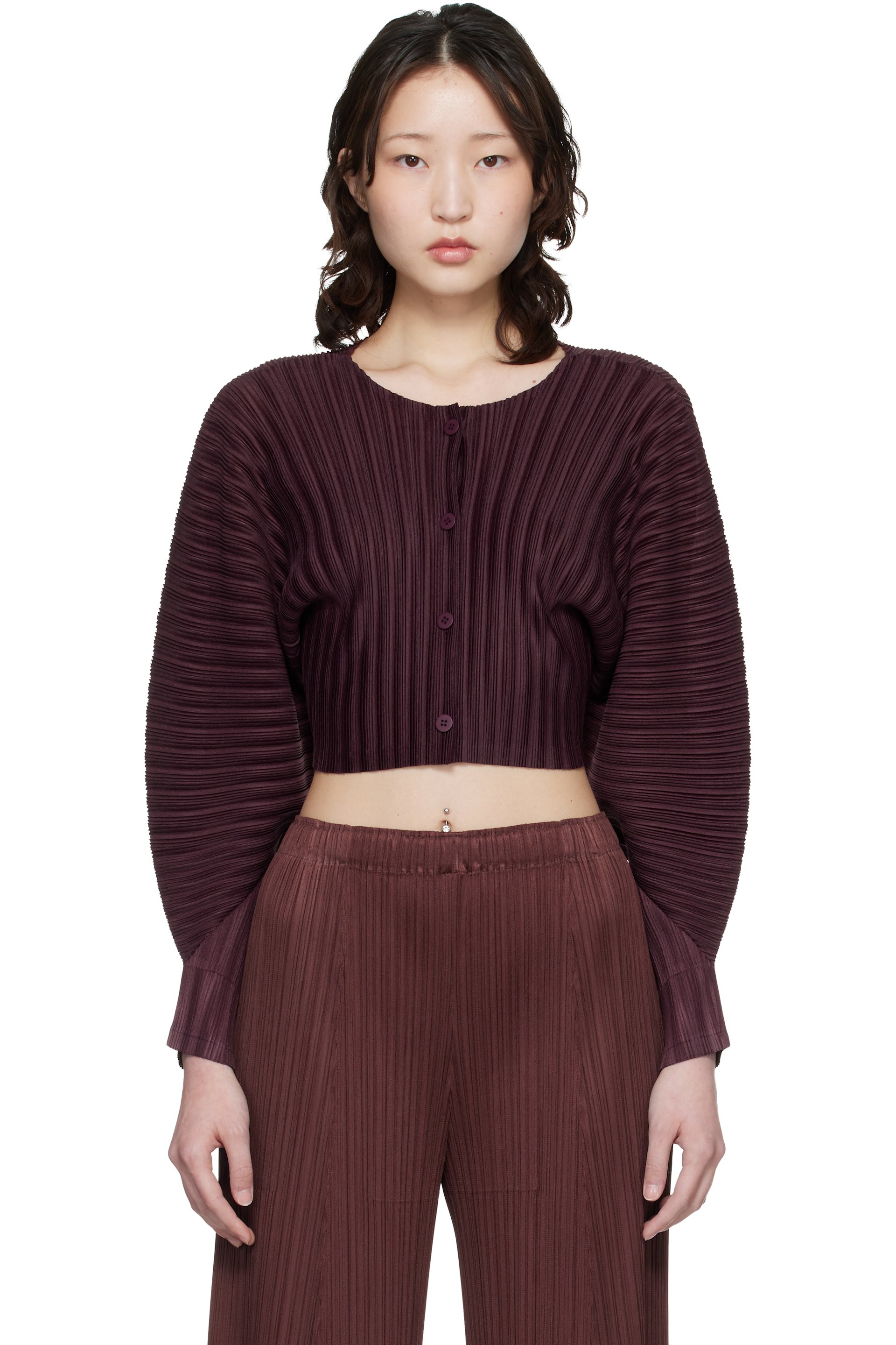 PLEATS PLEASE ISSEY MIYAKE - Cardigan January bourgogne à plis