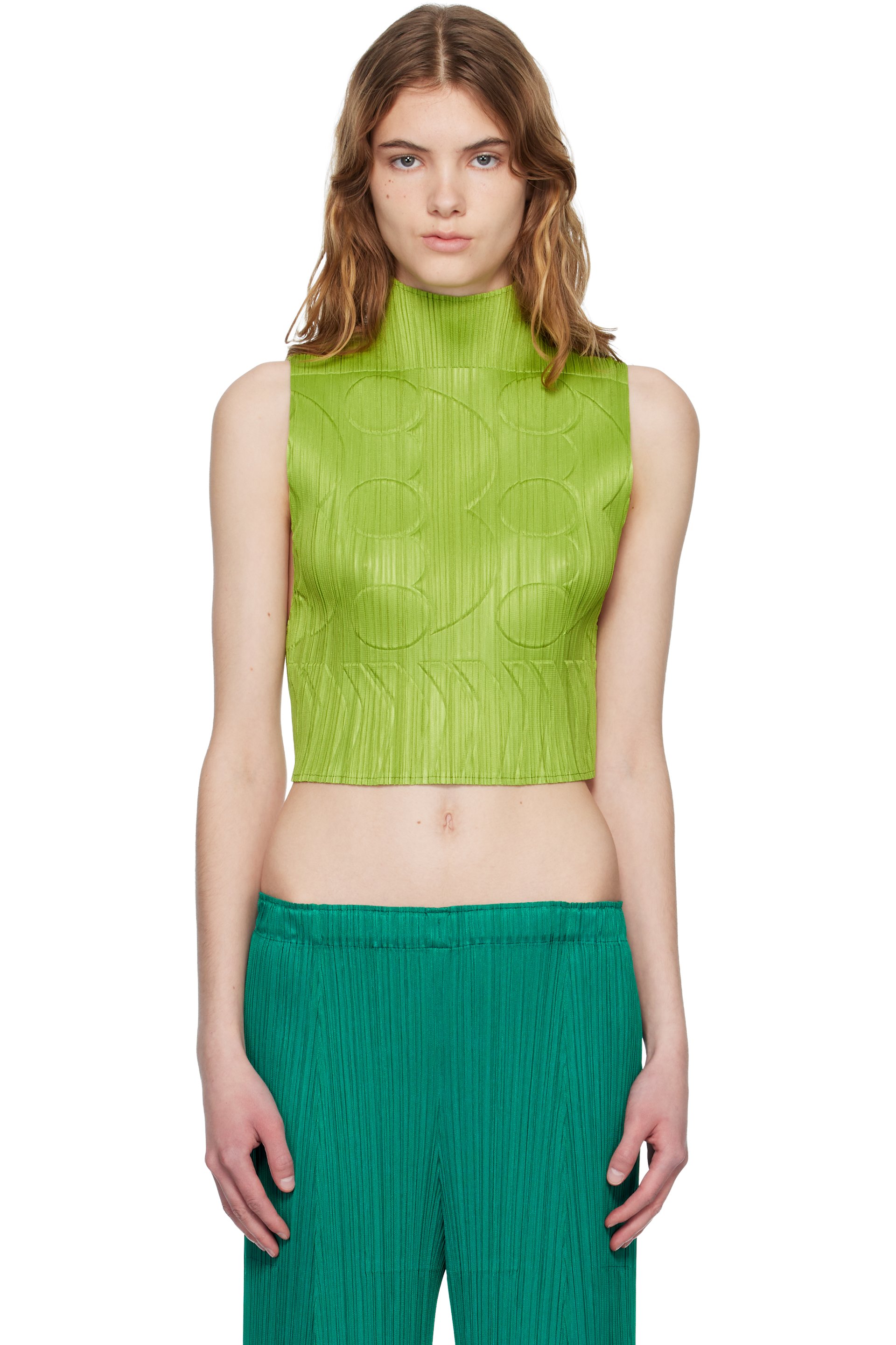 イッセイミヤケ◆PLEATS PLEASE◆薄黄緑◆タンクトップ♯4(7223) PLEATS PLEASE ISSEY MIYAKE Turtlenecks for Women | SSENSE