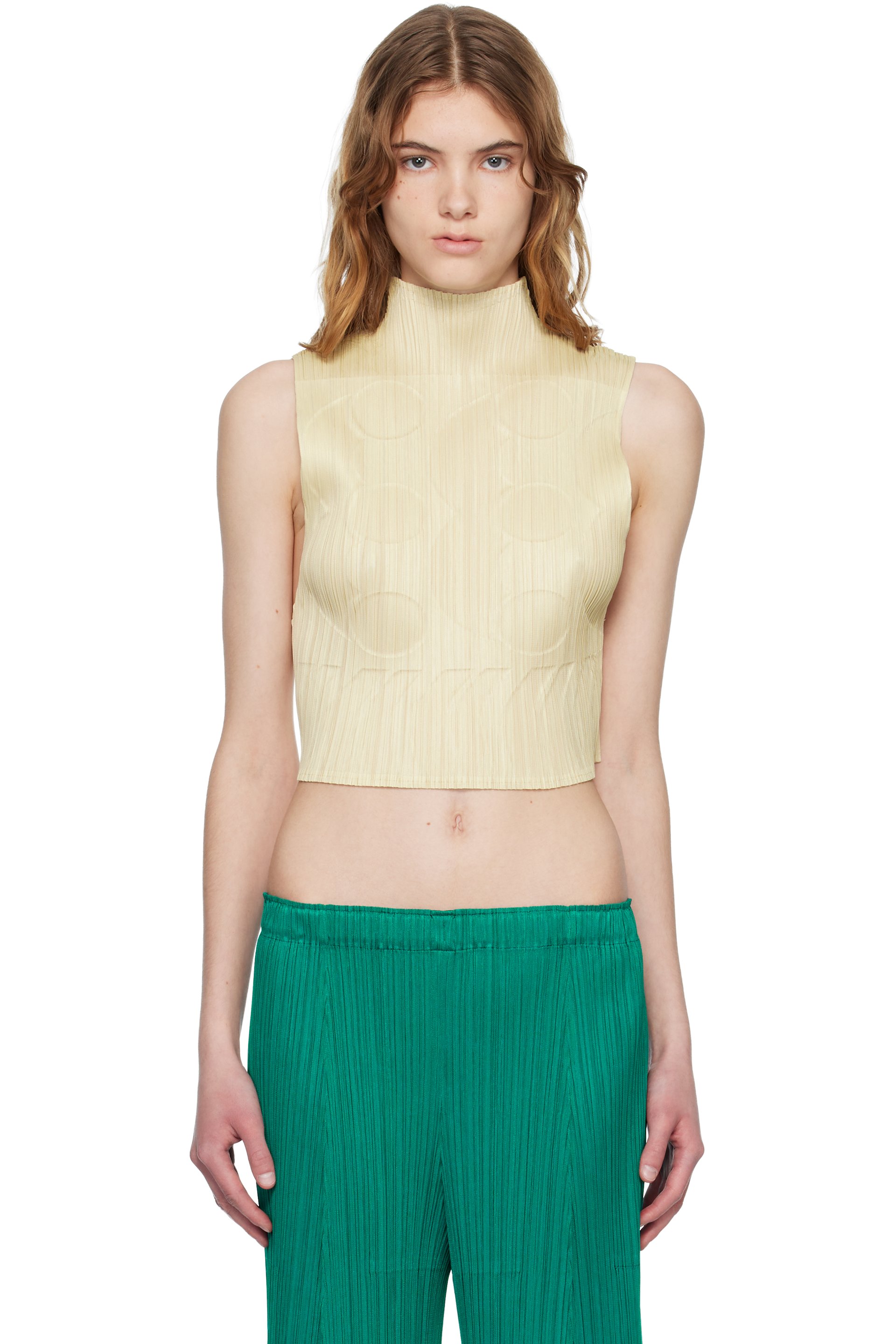 イッセイミヤケ◆PLEATS PLEASE◆薄黄緑◆タンクトップ♯4(7223) PLEATS PLEASE ISSEY MIYAKE Clothing for Women | SSENSE