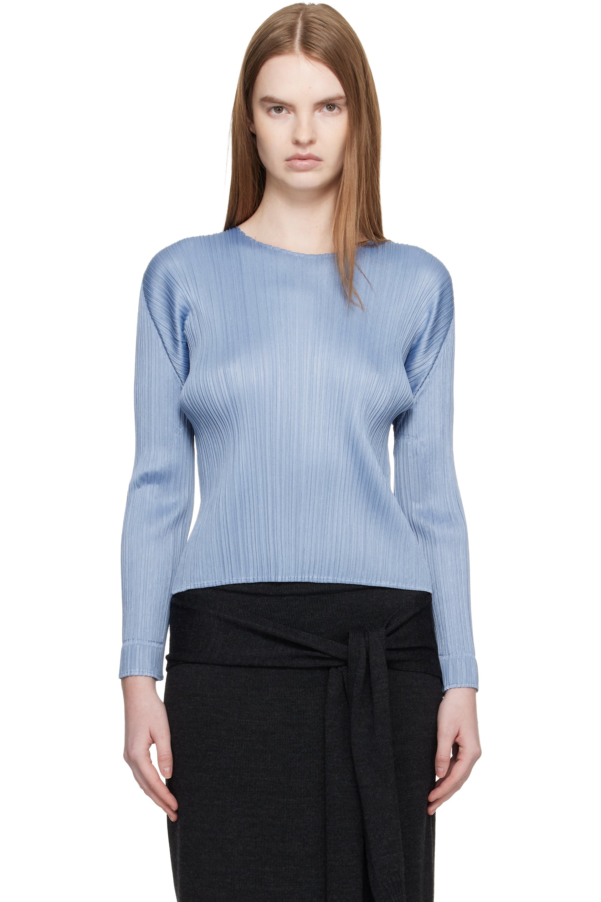PLEATS PLEASE ISSEY MIYAKE: Blue Monthly Colors December Blouse
