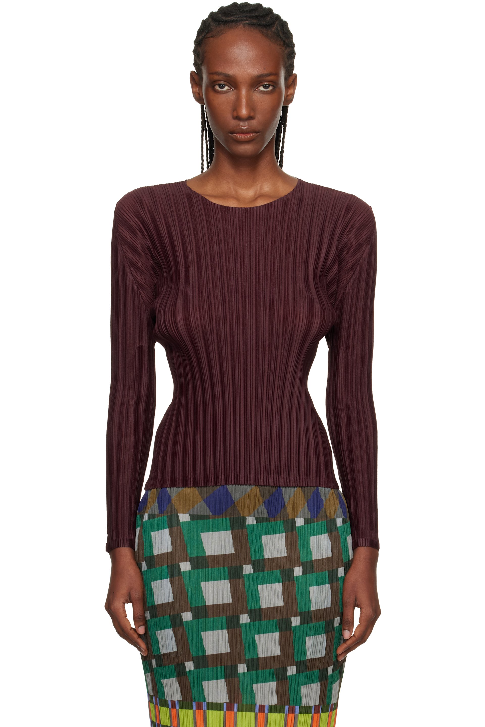 PLEATS PLEASE ISSEY MIYAKE - T-shirt January bourgogne à plis