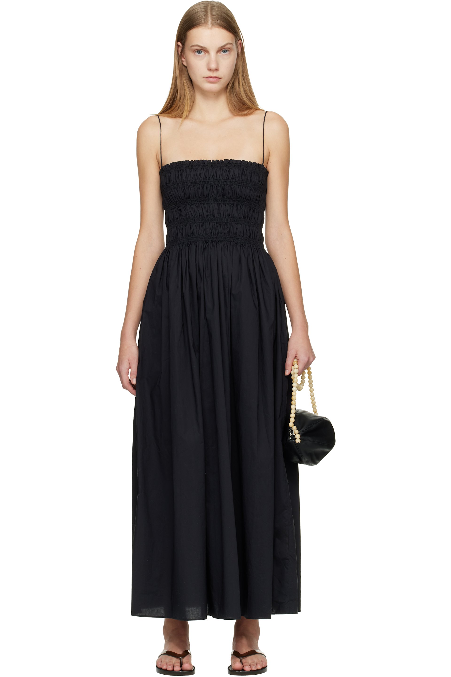 Matteau - Robe midi noire à corsage bouillonné