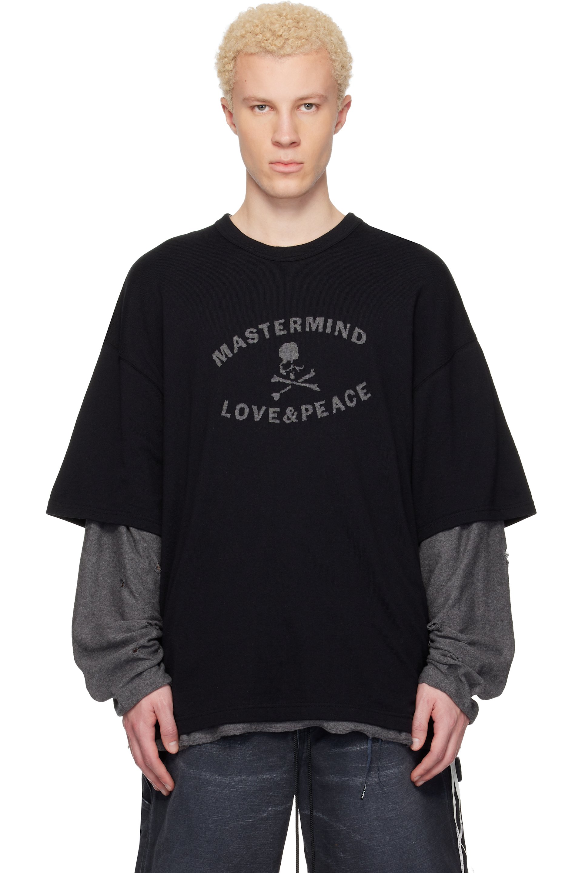 MASTERMIND WORLD - Black Reversible Distressed T-shirt